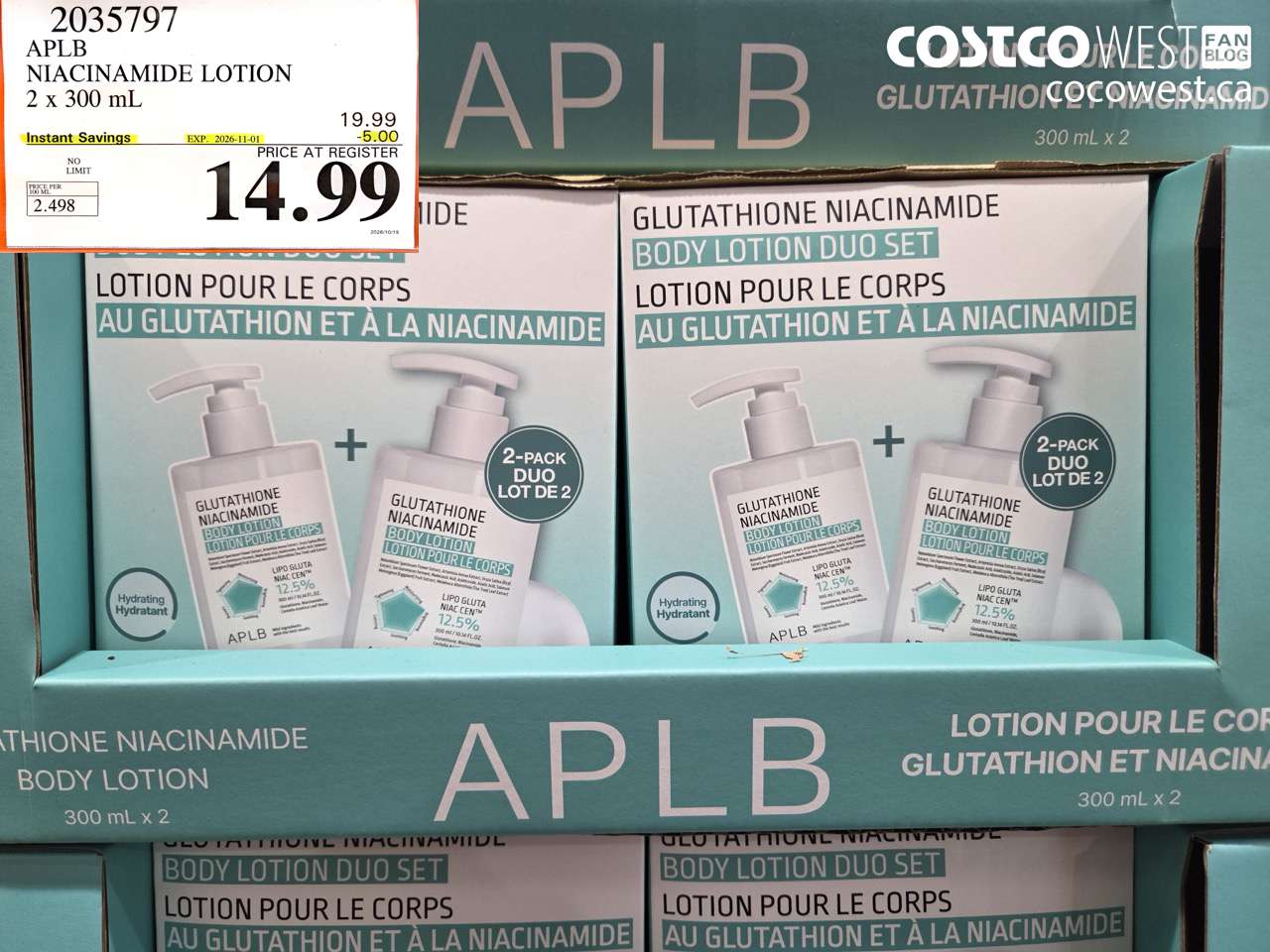 2035797 APLB NIACINAMIDE LOTION 2 X 300 ML ($5.00 INSTANT SAVINGS EXPIRES ON 2026-11-01) $14.99