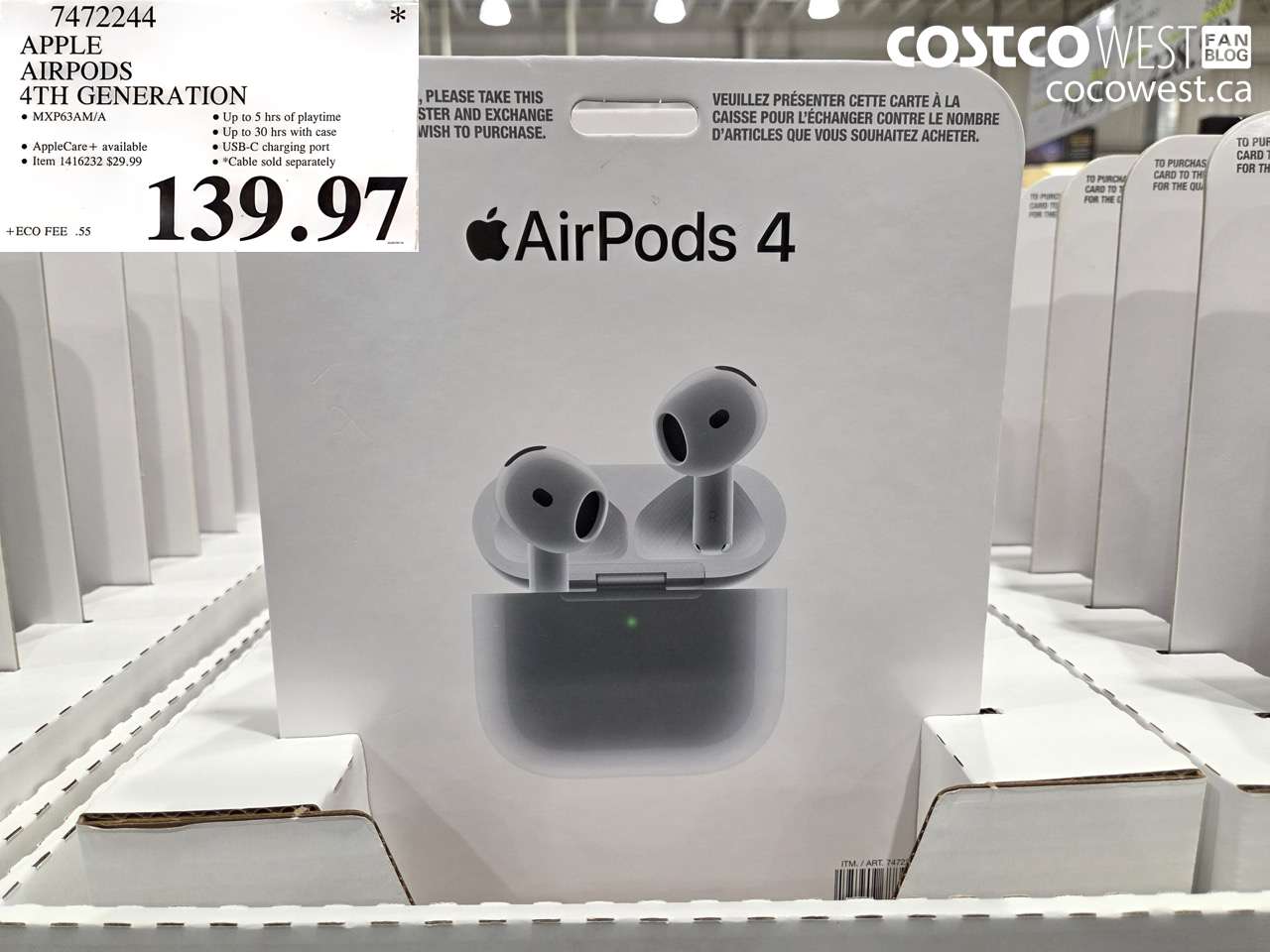 7472244 APPLE AIRPODS 4TH GENERATION $139.97