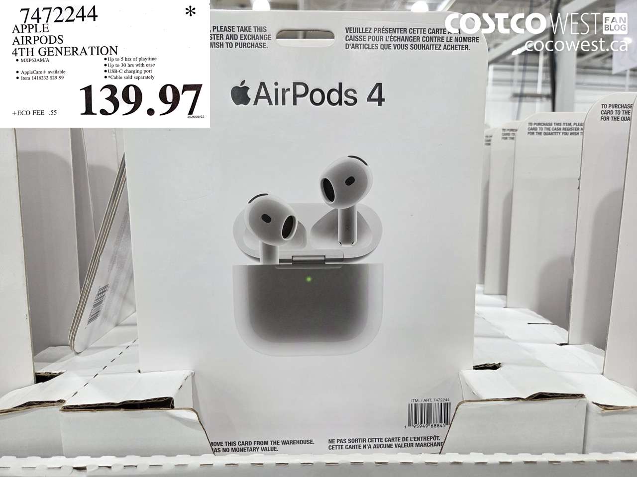 7472244 APPLE AIRPODS 4TH GENERATION $139.97