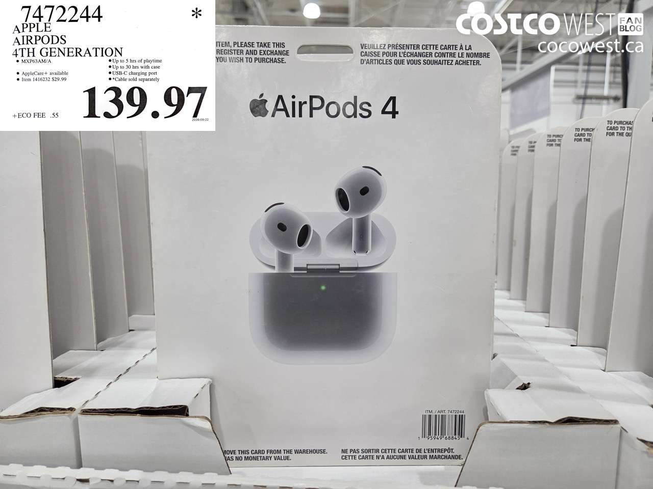 7472244 APPLE AIRPODS 4TH GENERATION $139.97