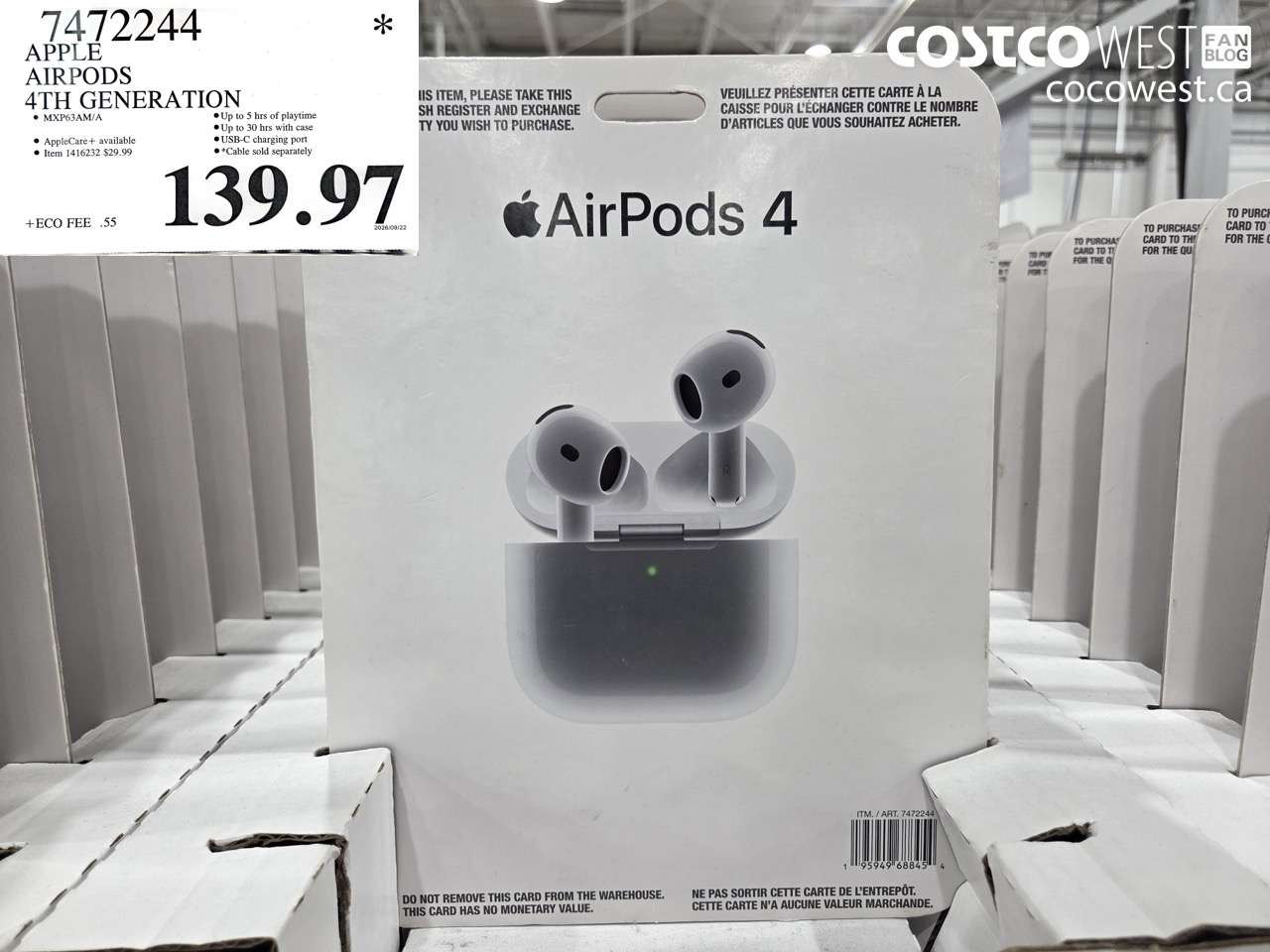 7472244 APPLE AIRPODS 4TH GENERATION $139.97