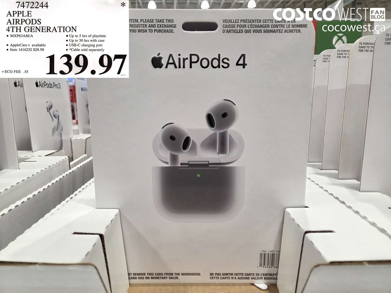 7472244 APPLE AIRPODS 4TH GENERATION $139.97