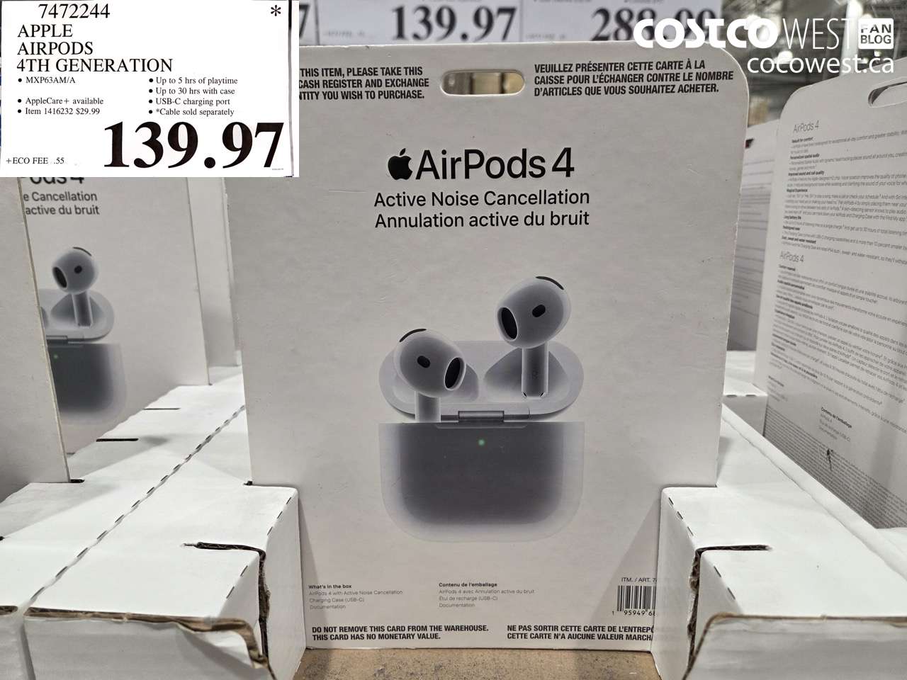7472244 APPLE AIRPODS 4TH GENERATION $139.97