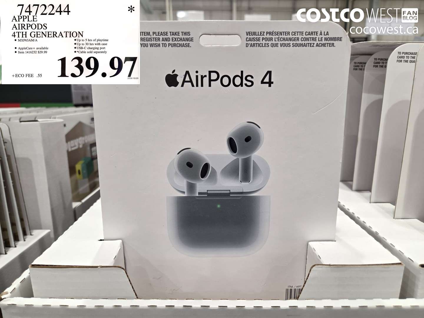 7472244 APPLE AIRPODS 4TH GENERATION $139.97