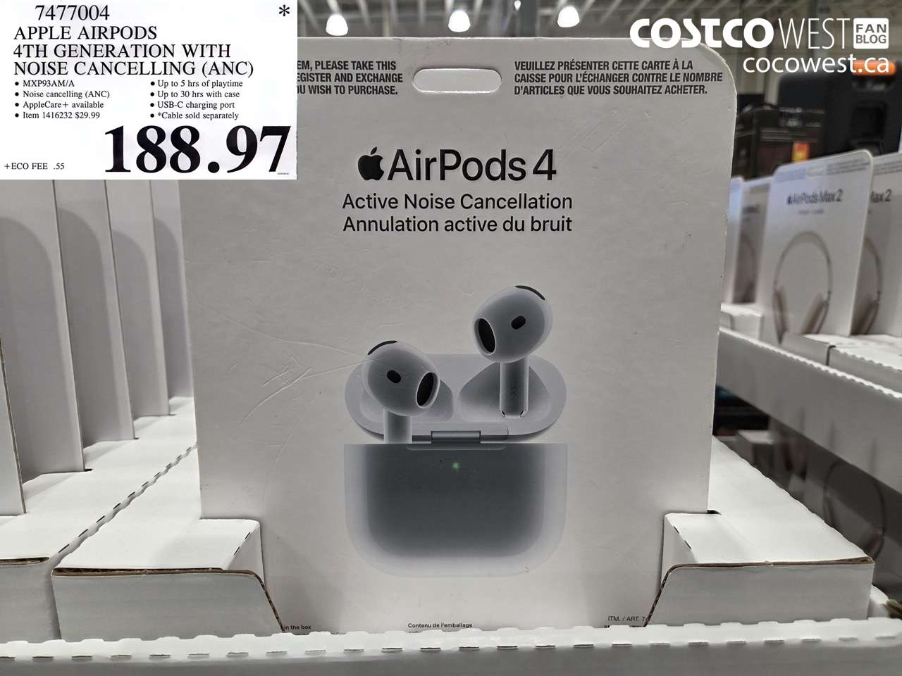 7477004 APPLE AIRPODS 4TH GENERATION WITH NOISE CANCELLING (ANC) $188.97