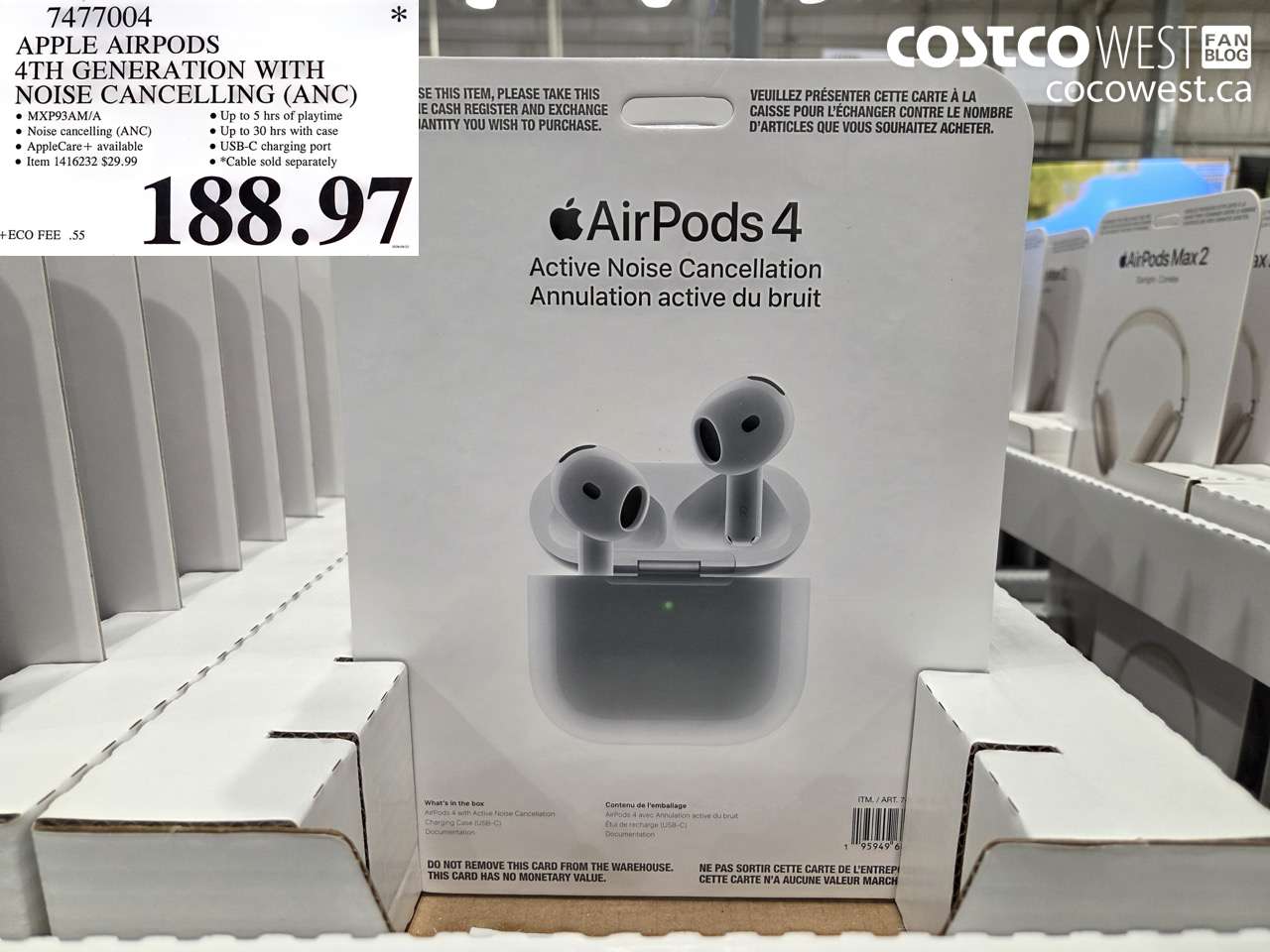 7477004 APPLE AIRPODS 4TH GENERATION WITH NOISE CANCELLING (ANC) $188.97
