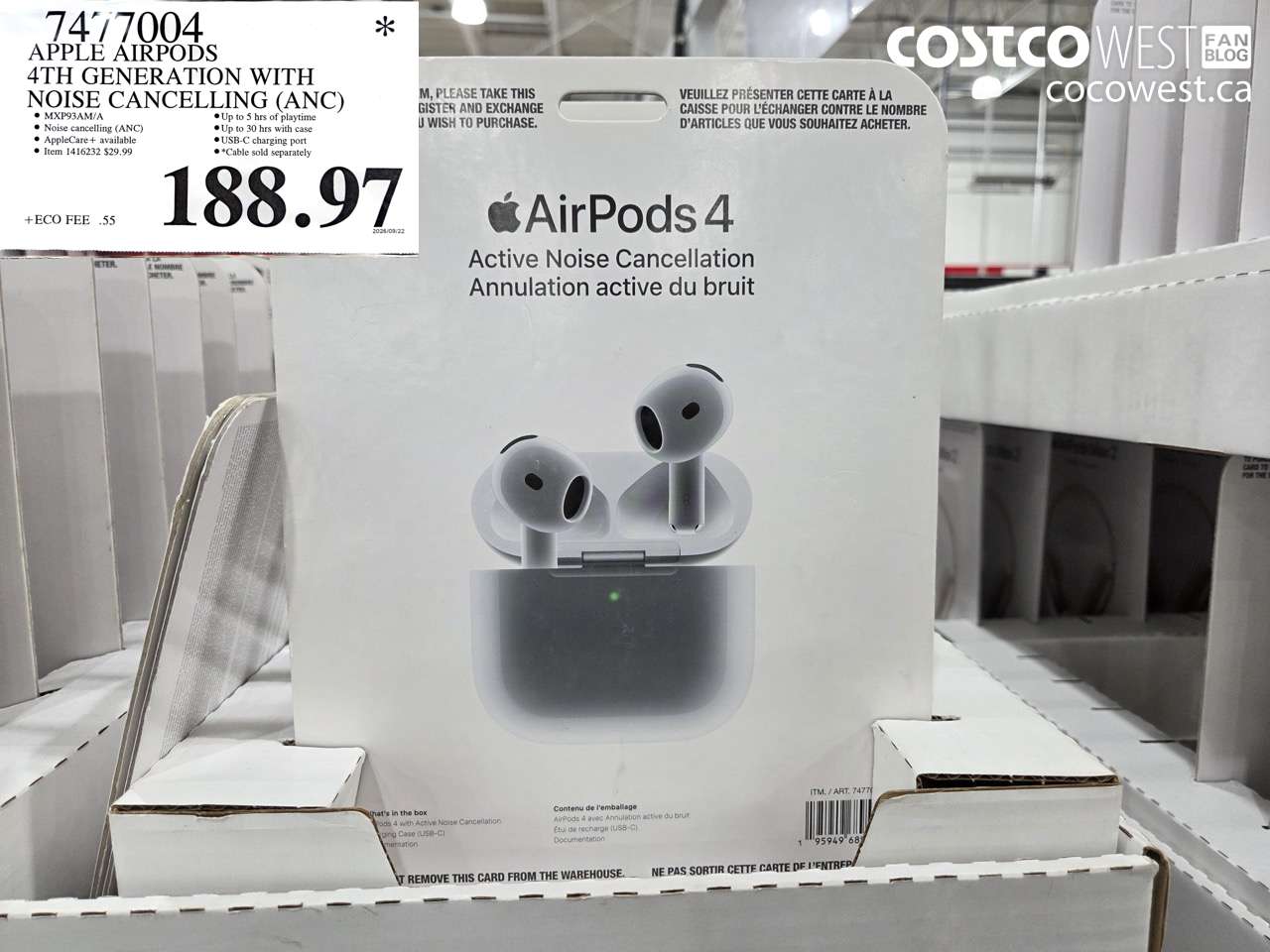 7477004 APPLE AIRPODS 4TH GENERATION WITH NOISE CANCELLING (ANC) $188.97