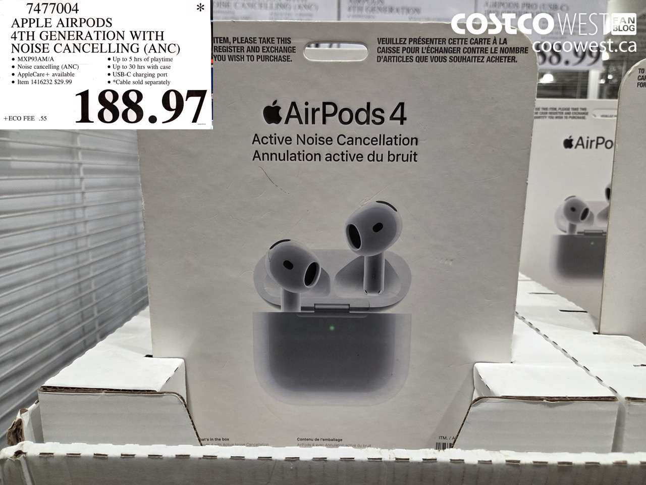 7477004 APPLE AIRPODS 4TH GENERATION WITH NOISE CANCELLING (ANC) $188.97