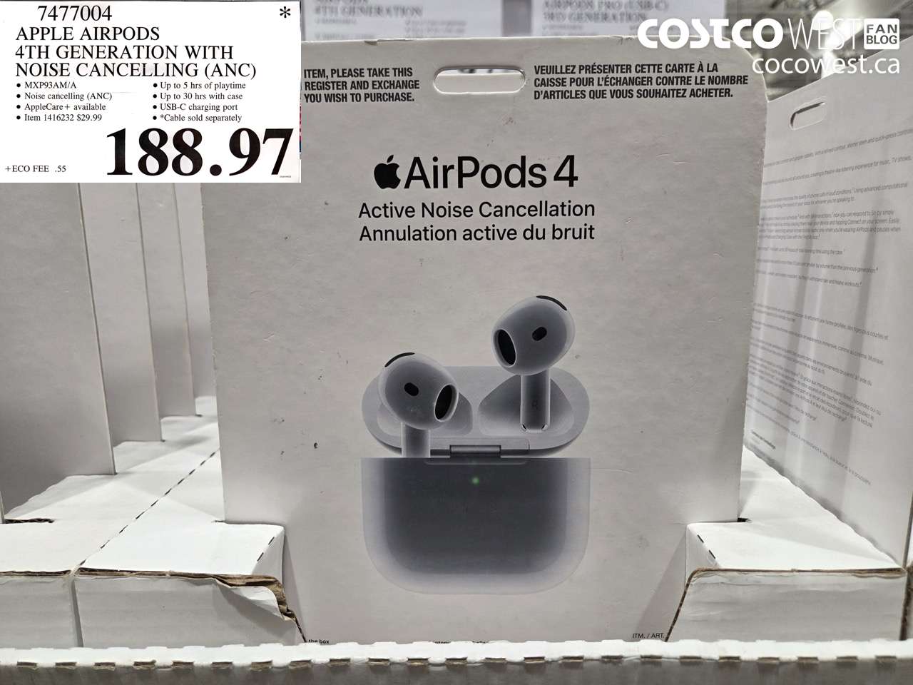 7477004 APPLE AIRPODS 4TH GENERATION WITH NOISE CANCELLING (ANC) $188.97