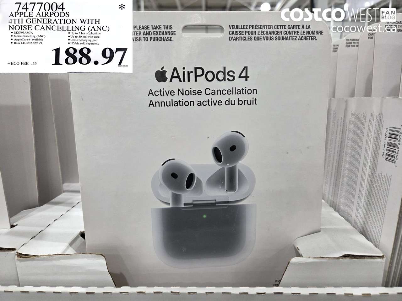 7477004 APPLE AIRPODS 4TH GENERATION WITH NOISE CANCELLING (ANC) $188.97