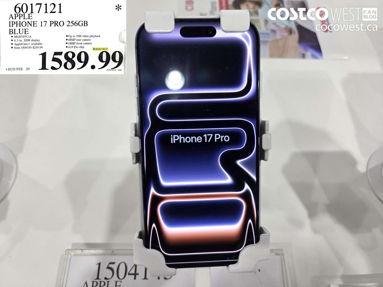 6017121 APPLE IPHONE 17 PRO 256GB BLUE $1589.99