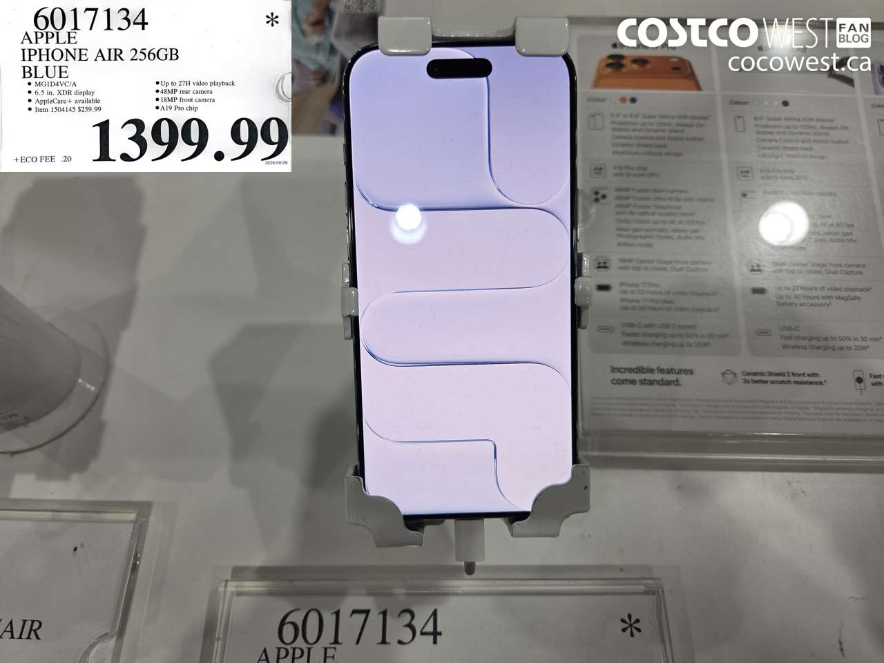 6017134 APPLE IPHONE AIR 256GB BLUE $1399.99