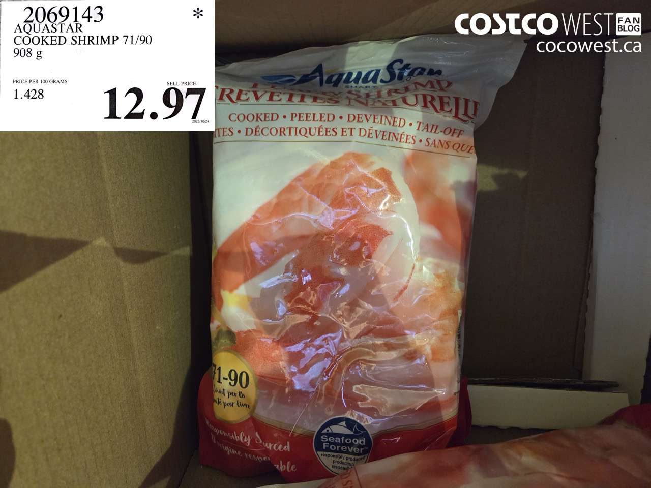 2069143 AQUASTAR COOKED SHRIMP 71/90 908 G $12.97