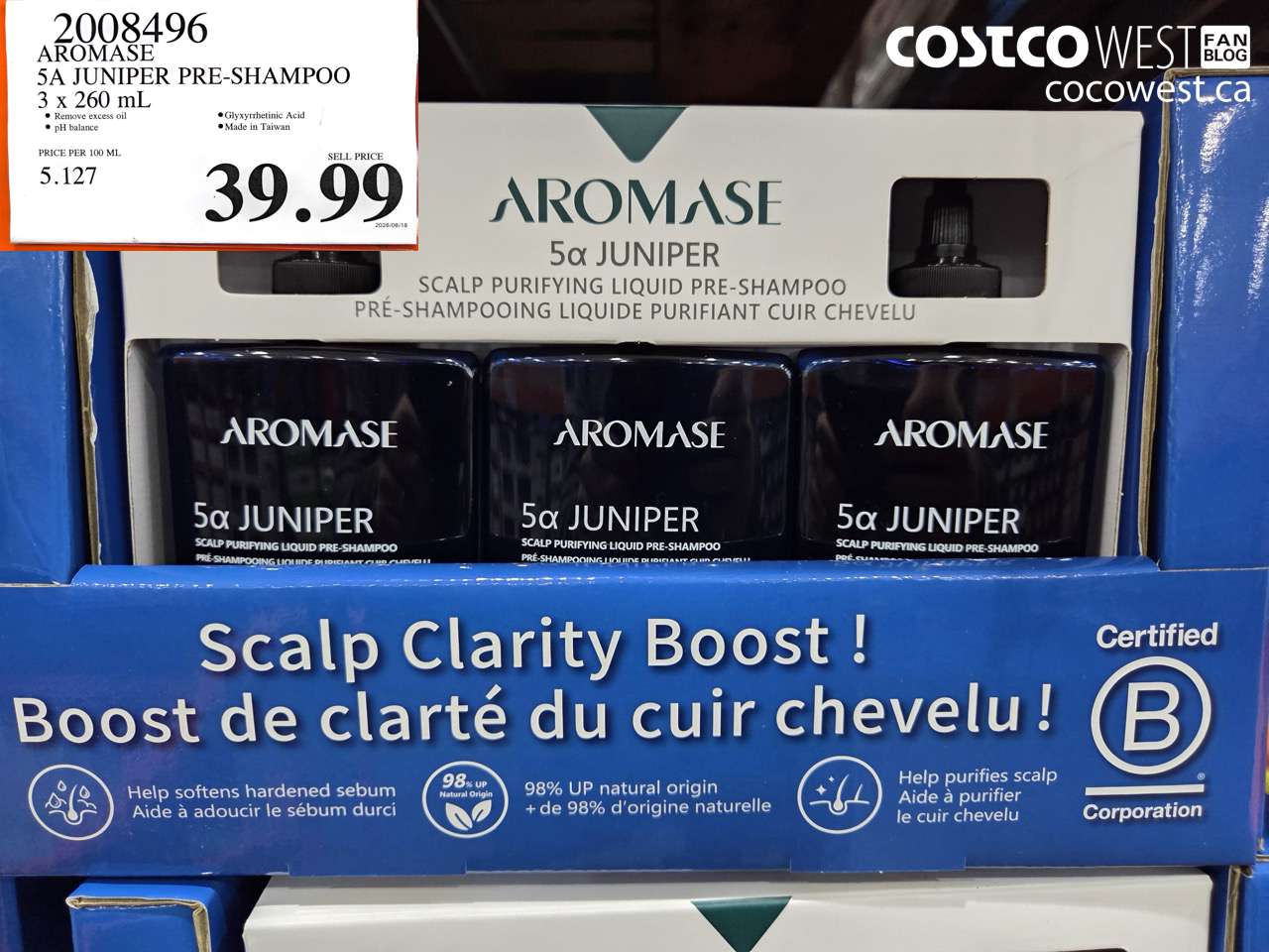 2008496 AROMASE 5A JUNIPER PRE-SHAMPOO 3 X 260 ML $39.99