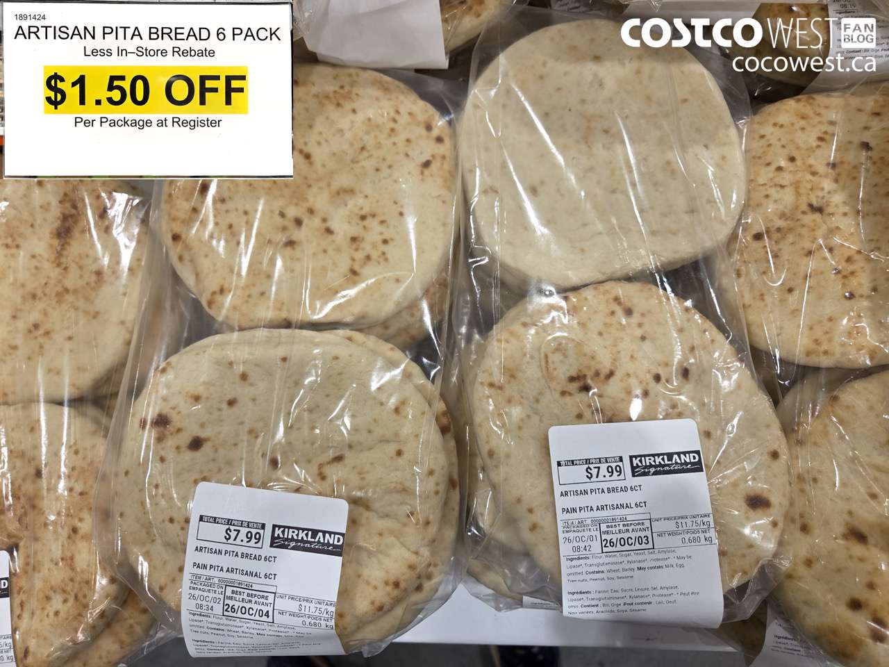1891424 ARTISAN PITA BREAD 6 PACK ($1.50 INSTANT SAVINGS)