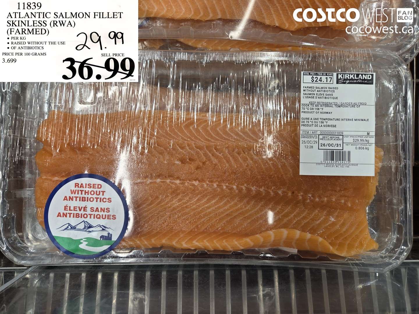 11839 ATLANTIC SALMON FILLET SKINLESS (RWA) (FARMED) $29.99