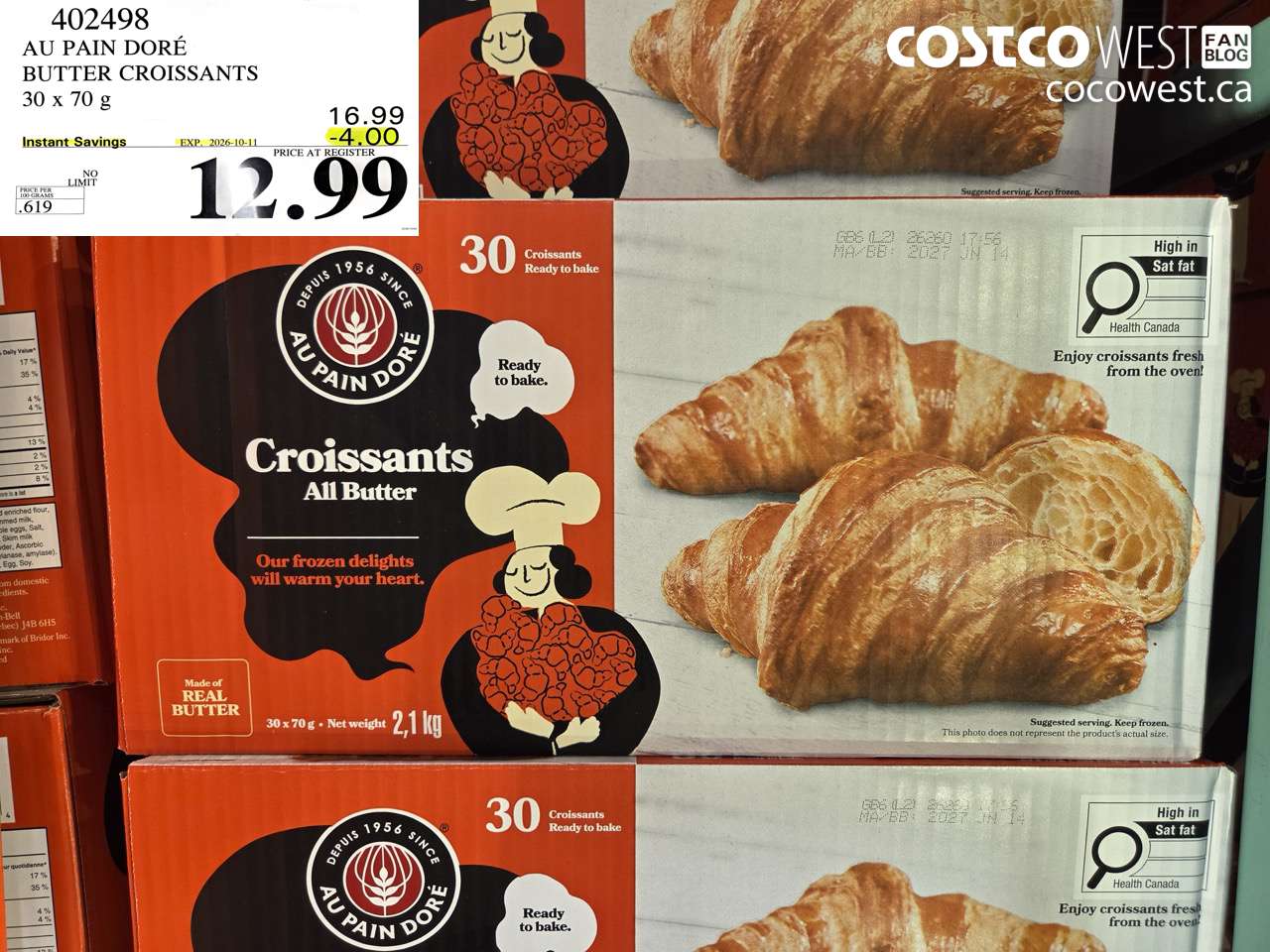 402498 AU PAIN DORÉ BUTTER CROISSANTS 30 X 70 G ($4.00 INSTANT SAVINGS EXPIRES ON 2026-10-11) $12.99