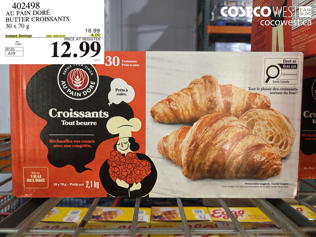 402498 AU PAIN DORÉ BUTTER CROISSANTS 30 X 70 G ($4.00 INSTANT SAVINGS EXPIRES ON 2026-10-25) $12.99