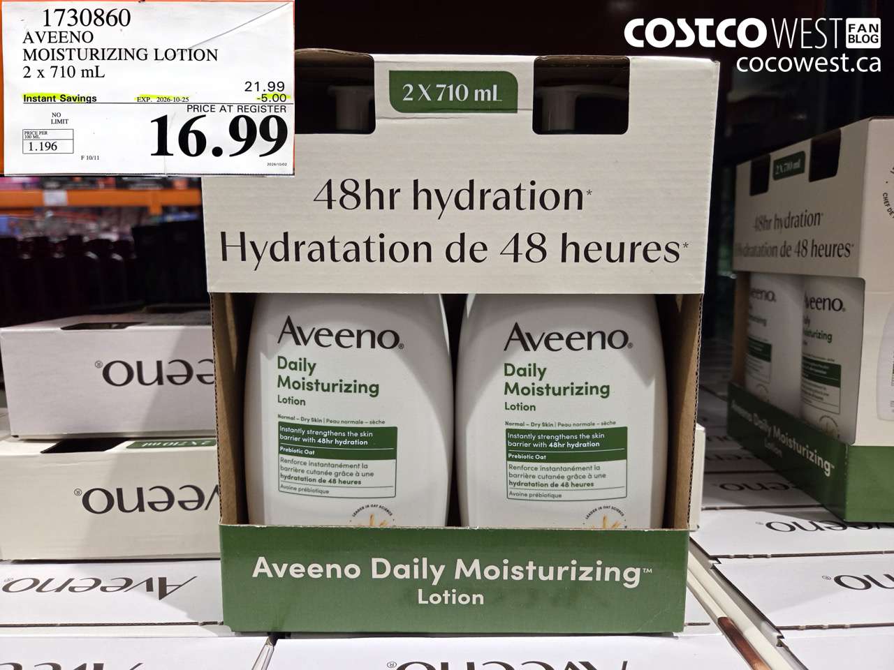 1730860 AVEENO MOISTURIZING LOTION 2 X 710 ML ($5.00 INSTANT SAVINGS EXPIRES ON 2026-10-25) $16.99