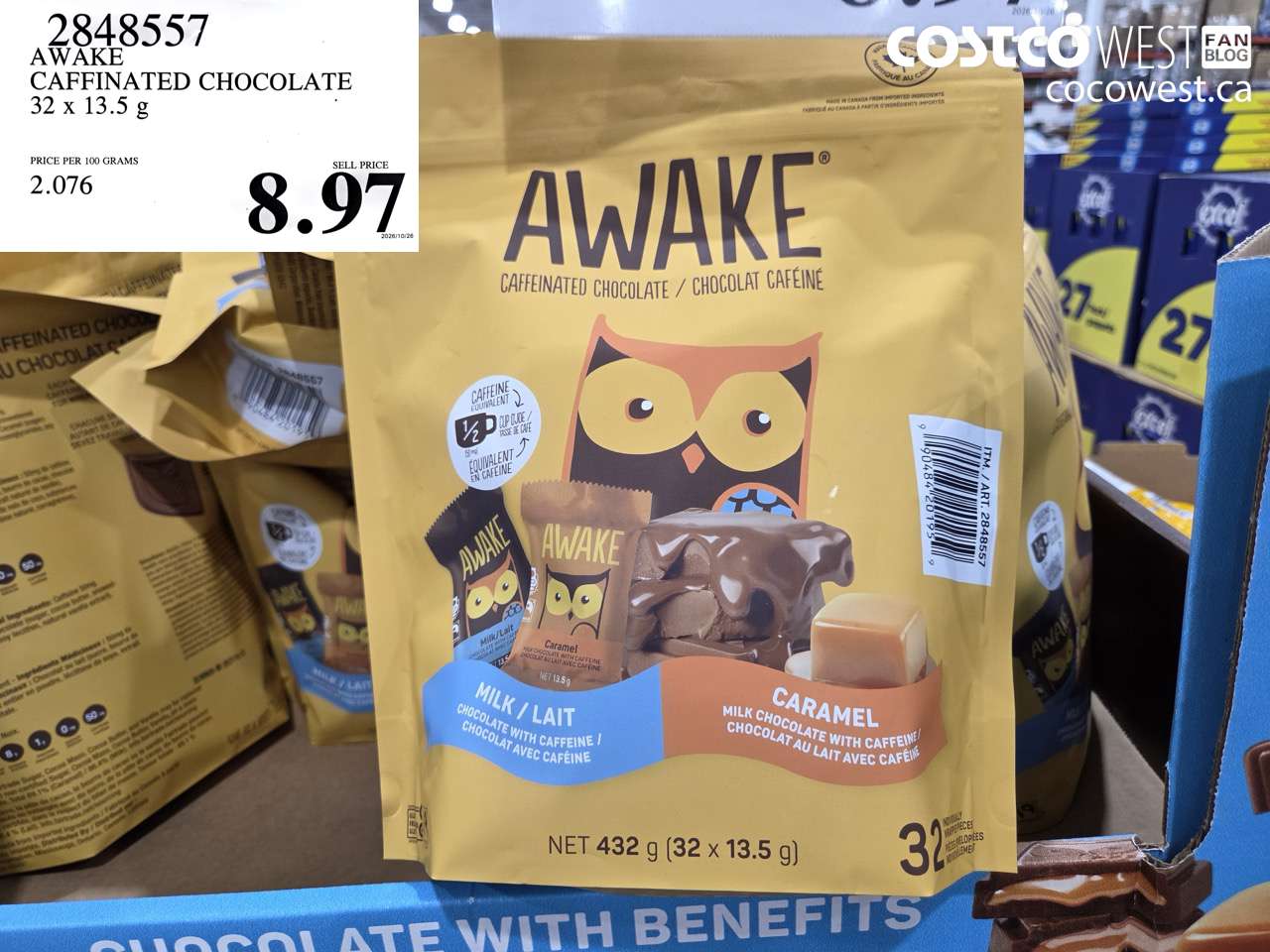2848557 AWAKE CAFFINATED CHOCOLATE 32 X 13.5 G $8.97