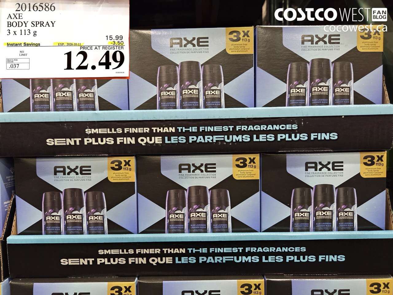 2016586 AXE BODY SPRAY 3 X 113 G ($3.50 INSTANT SAVINGS EXPIRES ON 2026-10-11) $12.49