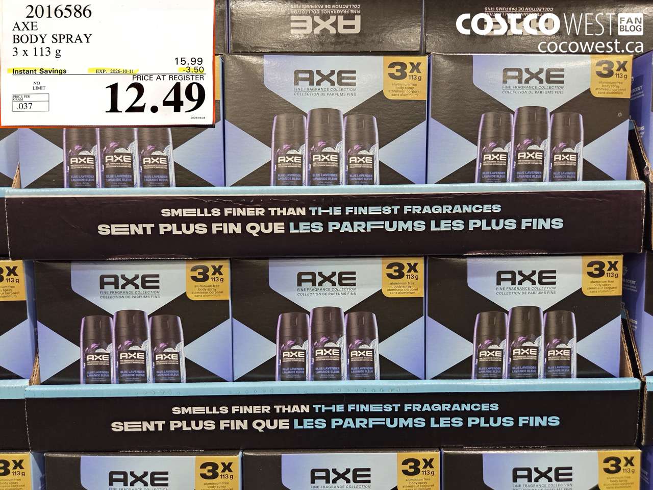 2016586 AXE BODY SPRAY 3 X 113 G ($3.50 INSTANT SAVINGS EXPIRES ON 2026-10-11) $12.49