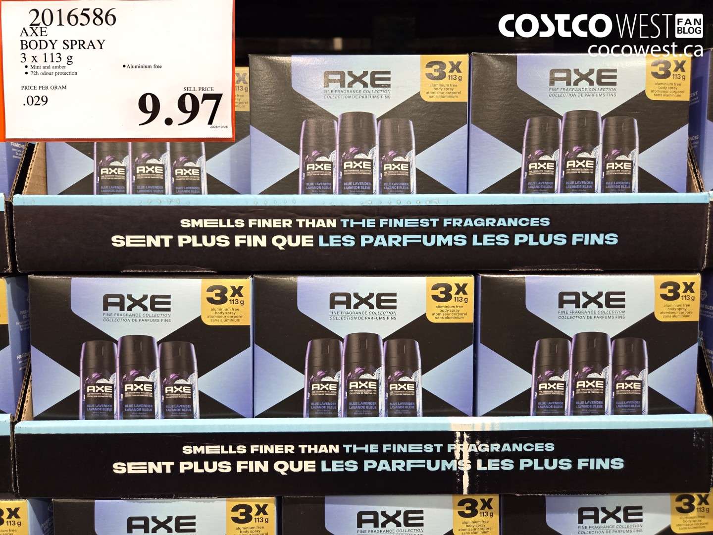 2016586 AXE BODY SPRAY 3 X 113 G $9.97