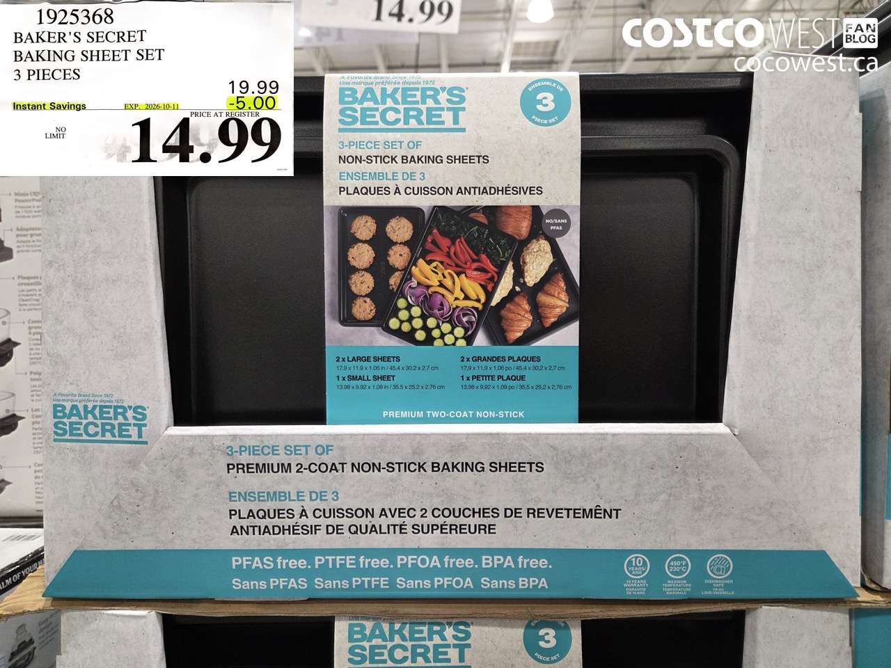 1925368 BAKER'S SECRET BAKING SHEET SET 3 PIECES ($5.00 INSTANT SAVINGS EXPIRES ON 2026-10-11) $14.99