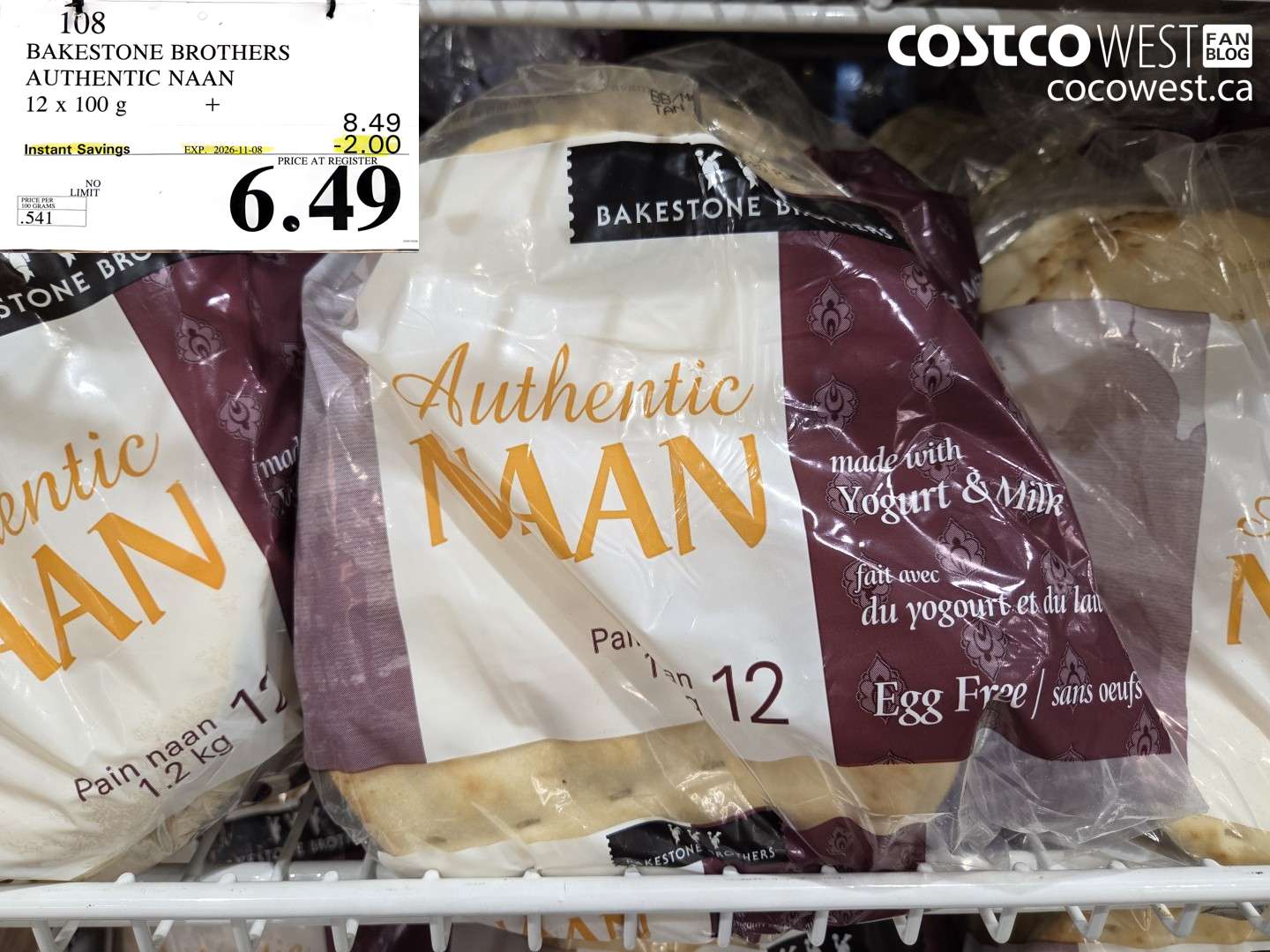 108 BAKESTONE BROTHERS AUTHENTIC NAAN 12 X 100 G ($2.00 INSTANT SAVINGS EXPIRES ON 2026-11-08) $6.49