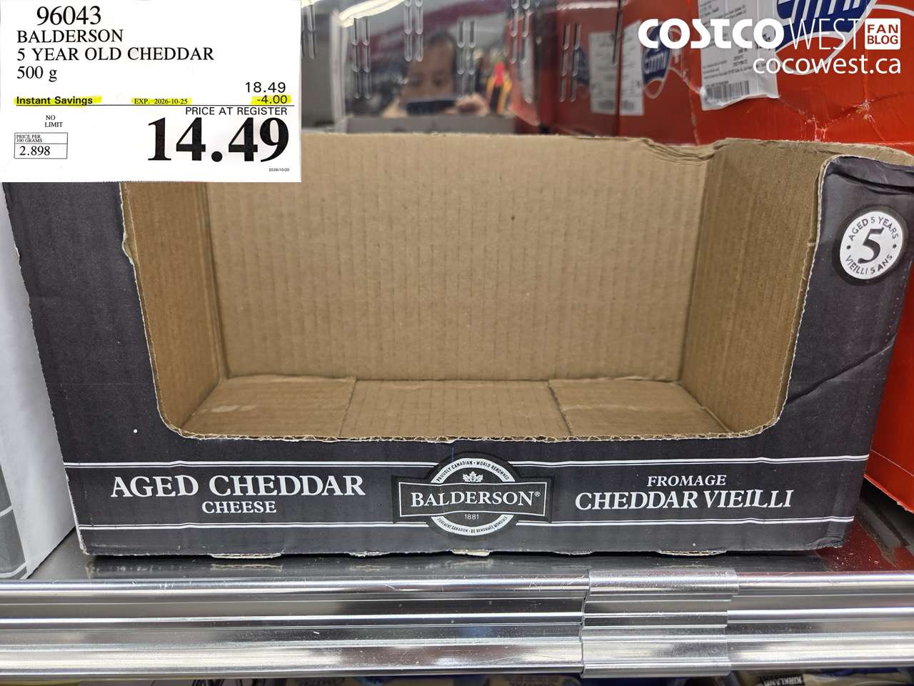 96043 BALDERSON 5 YEAR OLD CHEDDAR 500 G ($4.00 INSTANT SAVINGS EXPIRES ON 2026-10-25) $14.49