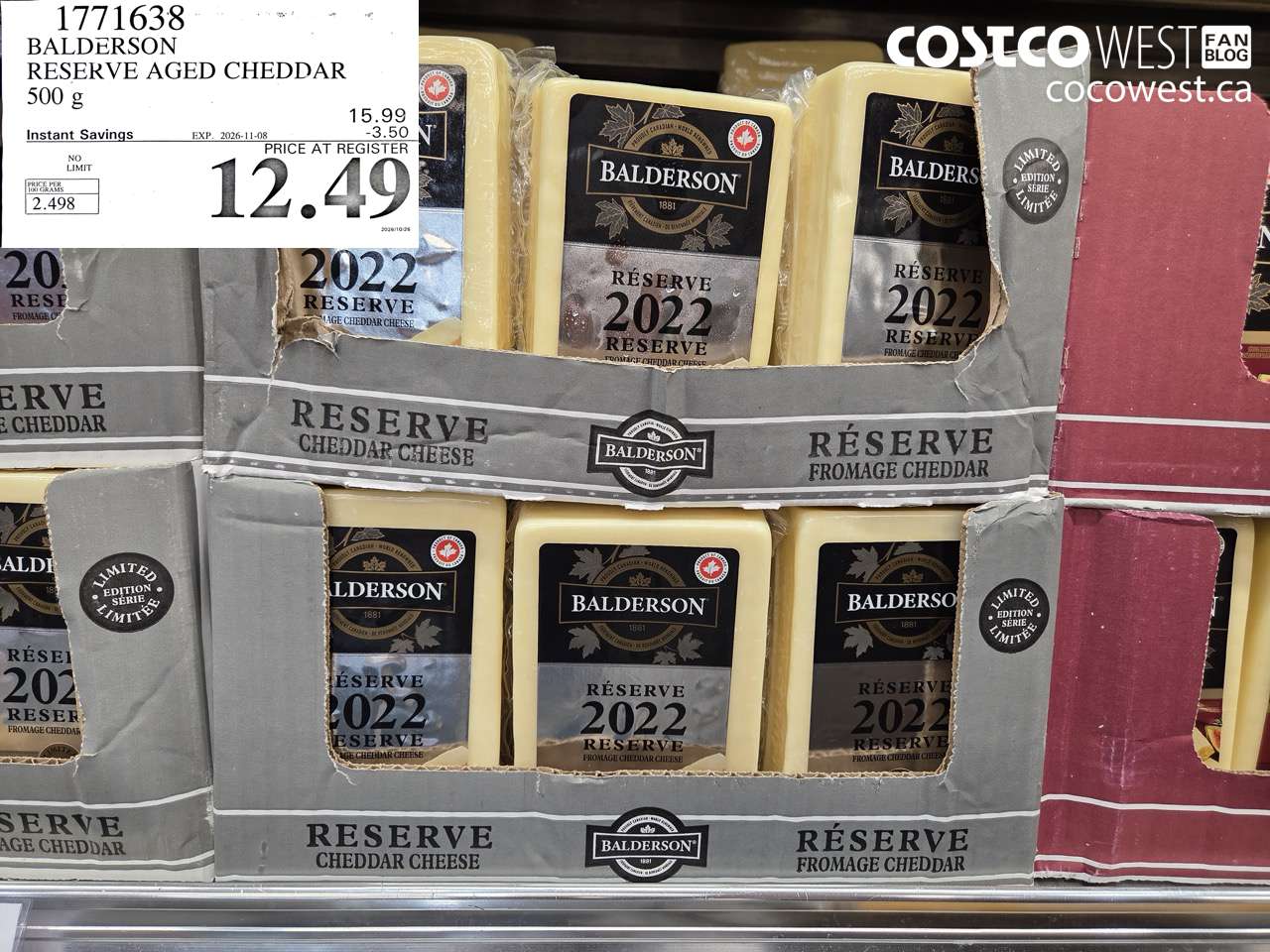 1771638 BALDERSON RESERVE AGED CHEDDAR 500 G ($3.50 INSTANT SAVINGS EXPIRES ON 2026-11-08) $12.49