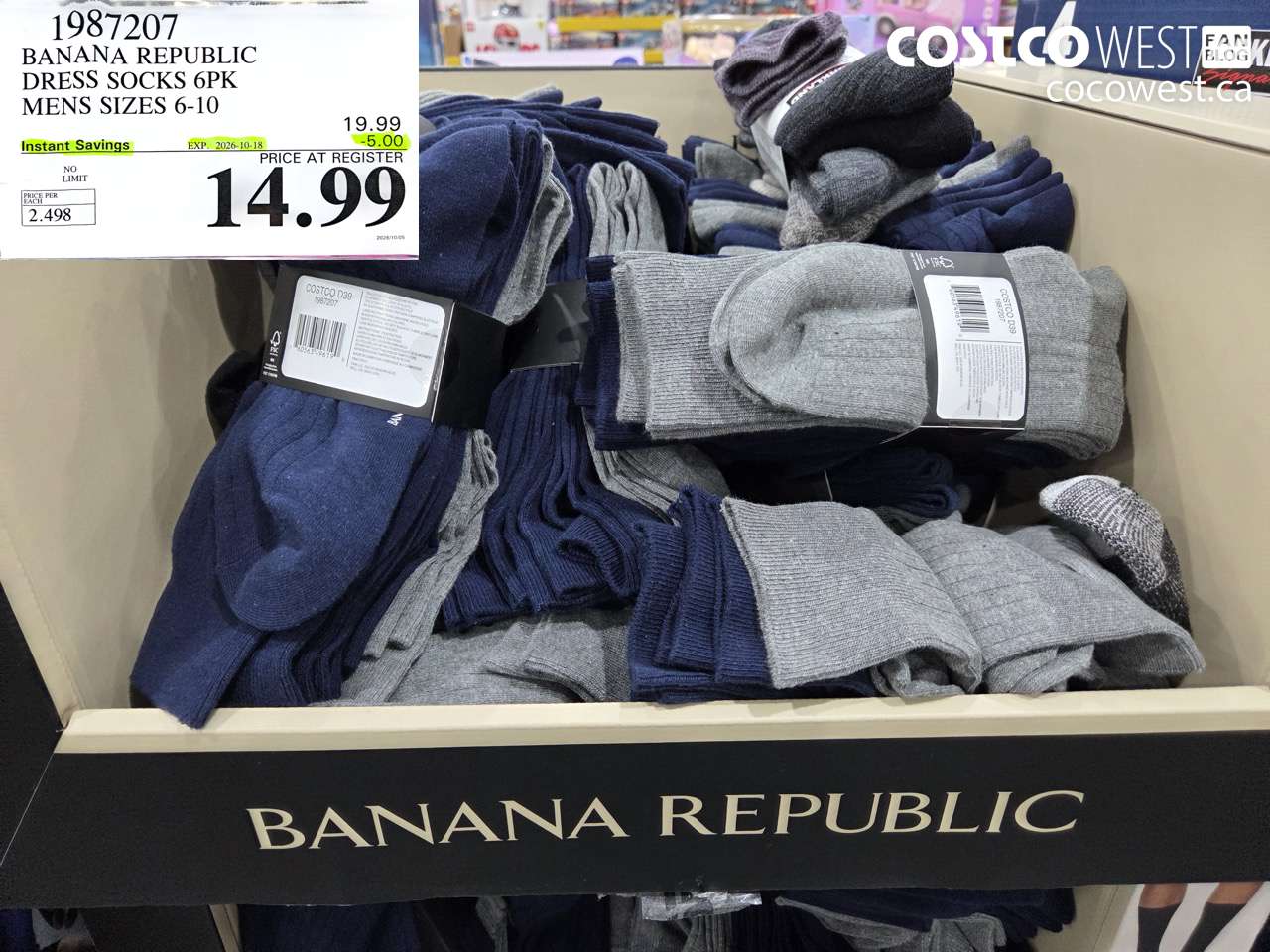1987207 BANANA REPUBLIC DRESS SOCKS 6PK MENS SIZES 6-10 ($5.00 INSTANT SAVINGS EXPIRES ON 2026-10-18) $14.99