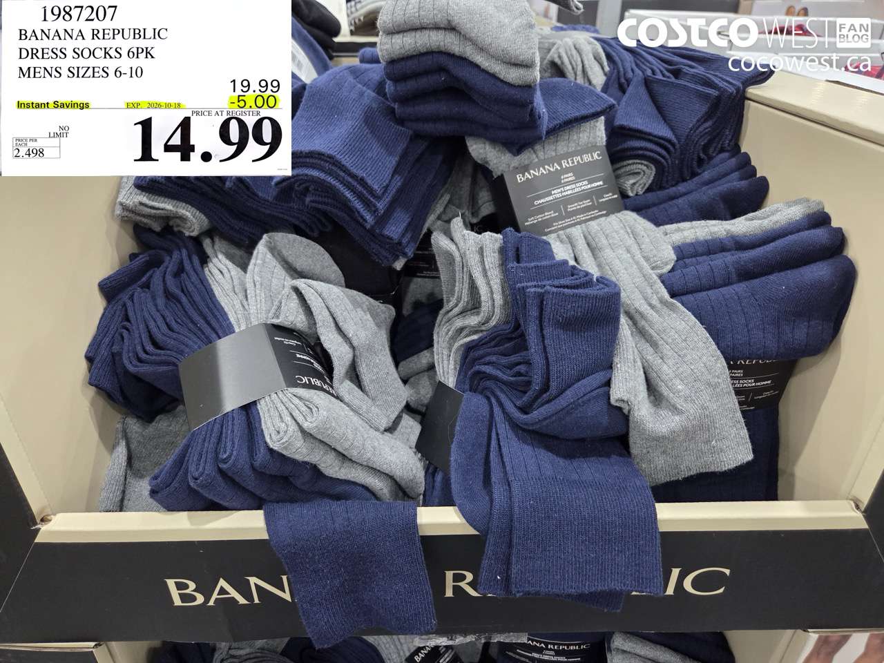 1987207 BANANA REPUBLIC DRESS SOCKS 6PK MENS SIZES 6-10 ($5.00 INSTANT SAVINGS EXPIRES ON 2026-10-18) $14.99