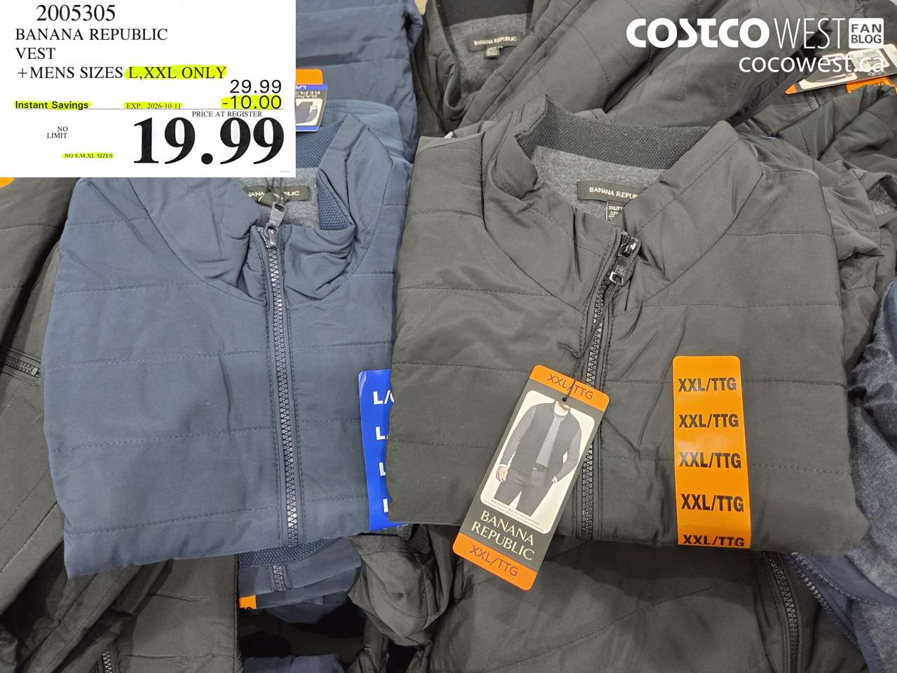 2005305 BANANA REPUBLIC VEST MENS SIZES L, XXL ONLY ($10.00 INSTANT SAVINGS EXPIRES ON 2026-10-11) $19.99