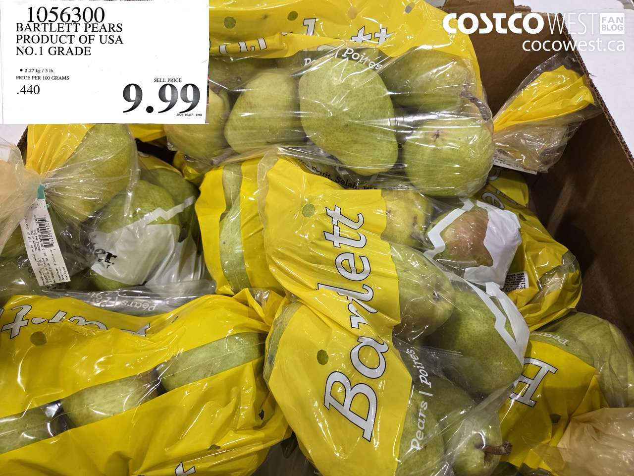 1056300 BARTLETT PEARS PRODUCT OF USA NO.1 GRADE $9.99