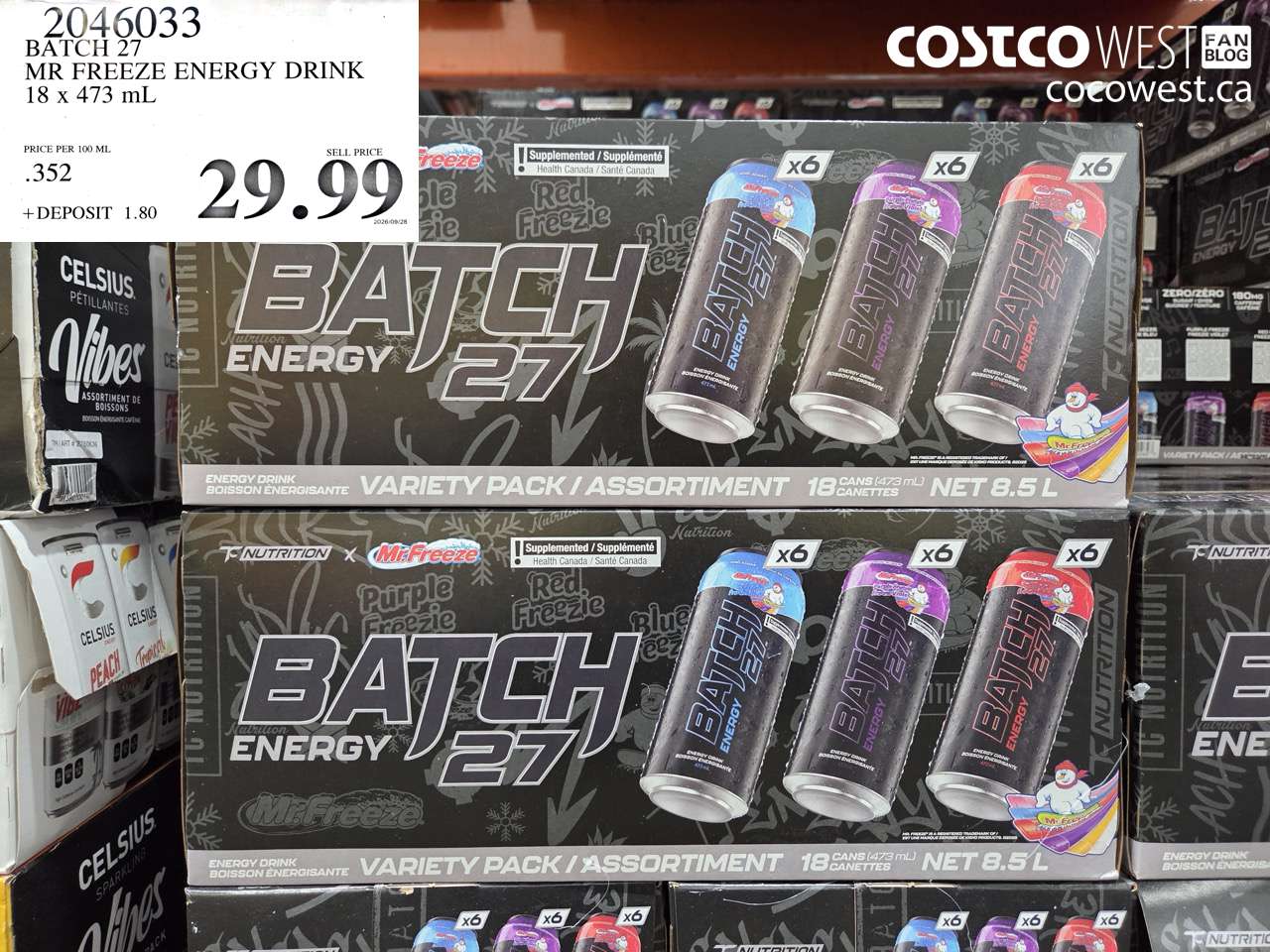 2046033 BATCH 27 MR FREEZE ENERGY DRINK 18 X 473 ML $29.99