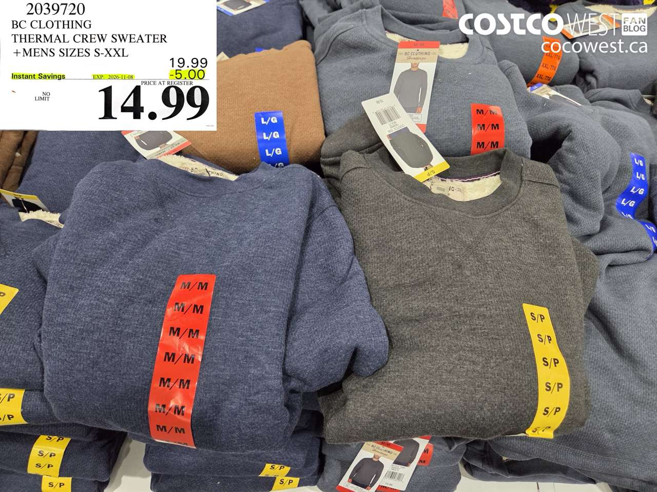 2039720 BC CLOTHING THERMAL CREW SWEATER MENS SIZES S-XXL ($5.00 INSTANT SAVINGS EXPIRES ON 2026-11-08) $14.99