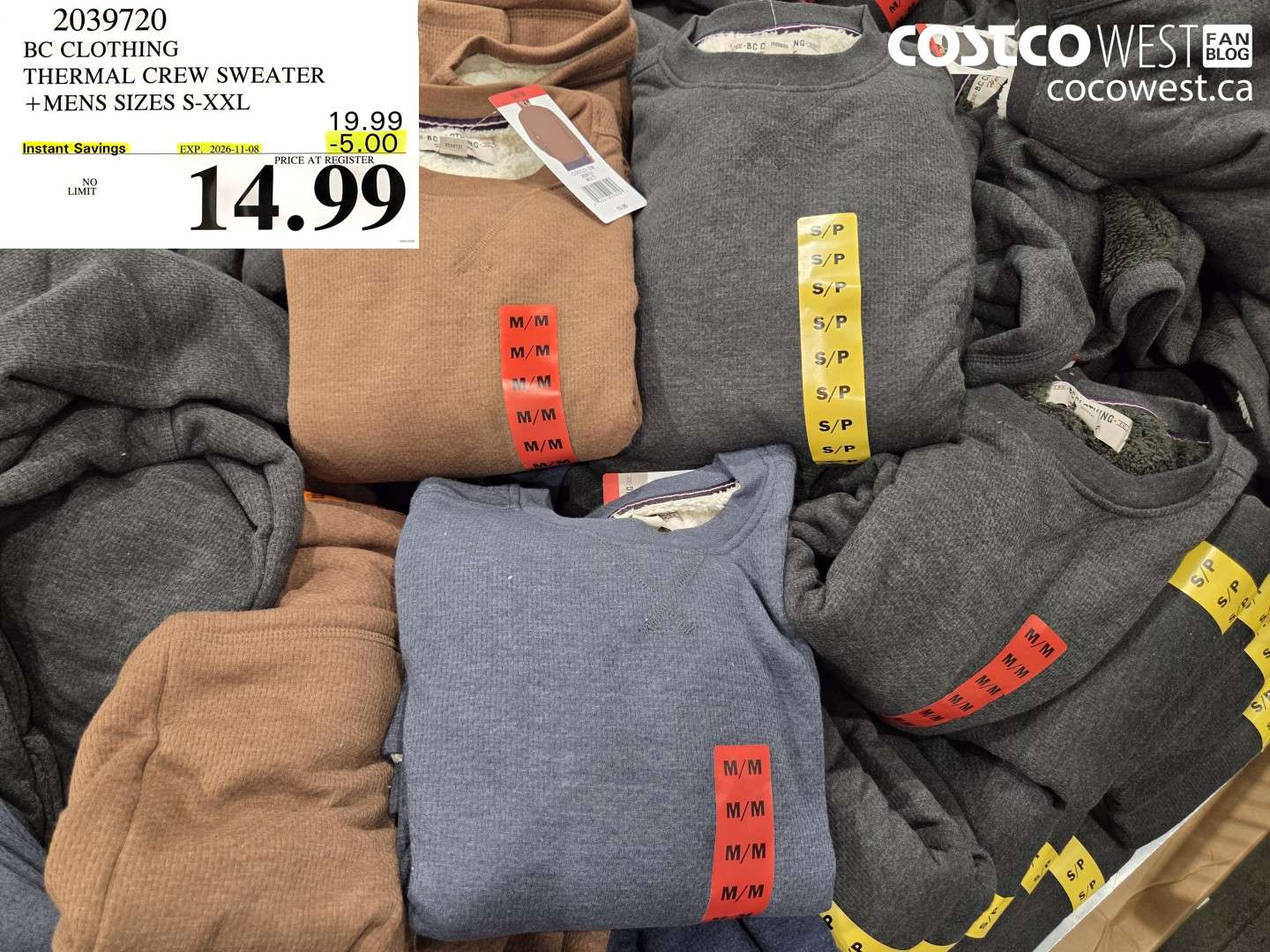 2039720 BC CLOTHING THERMAL CREW SWEATER + MENS SIZES S-XXL ($5.00 INSTANT SAVINGS EXPIRES ON 2026-11-08) $14.99