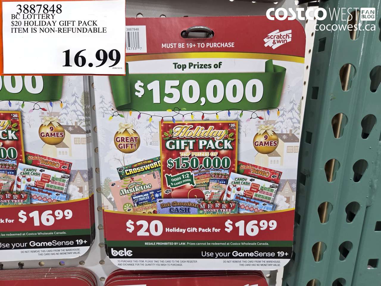 3887848 BC LOTTERY $20 HOLIDAY GIFT PACK ITEM IS NON-REFUNDABLE $16.99