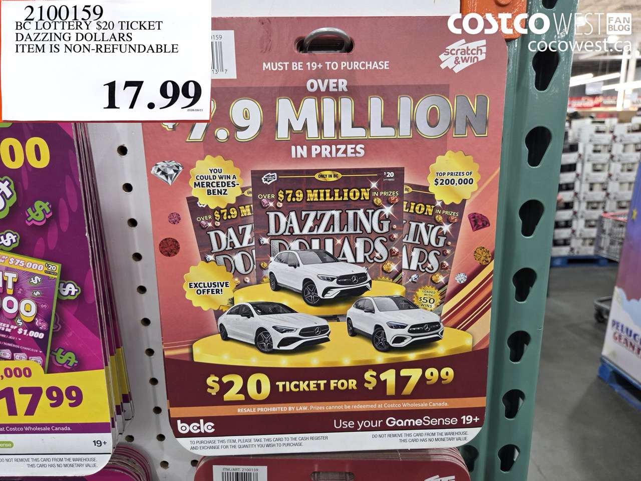 2100159 BC LOTTERY $20 TICKET DAZZING DOLLARS ITEM IS NON-REFUNDABLE $17.99