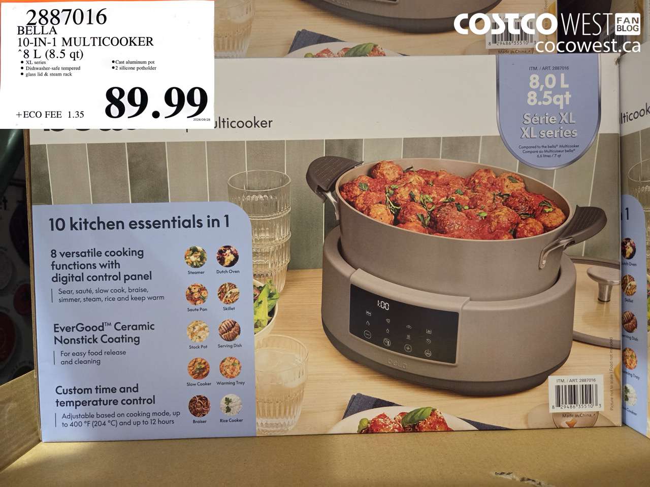 2887016 BELLA 10-IN-1 MULTICOOKER 8 L (8.5 QT) $89.99
