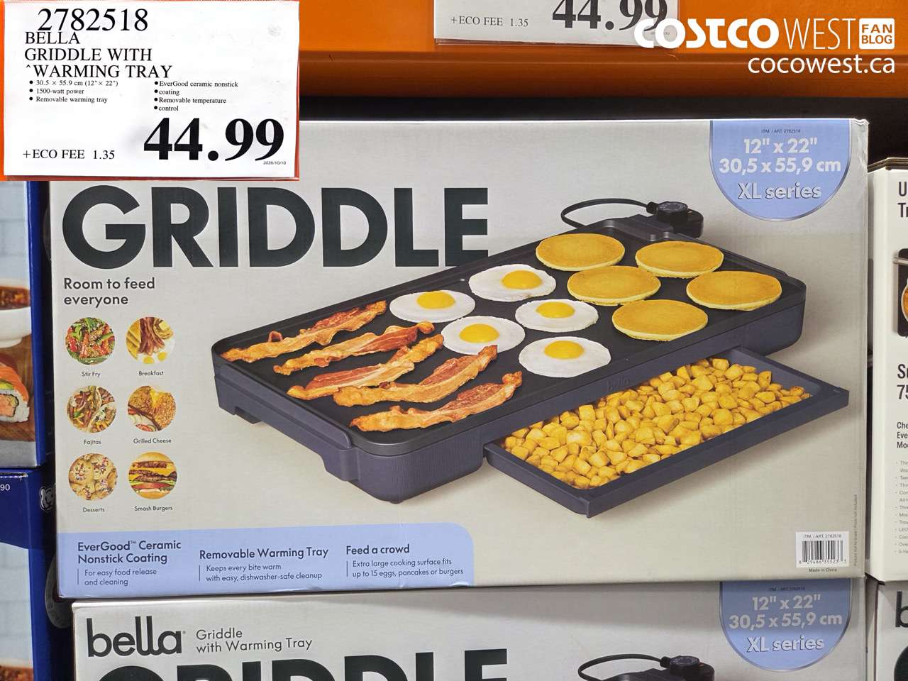 2782518 BELLA GRIDDLE WITH WARMING TRAY $44.99