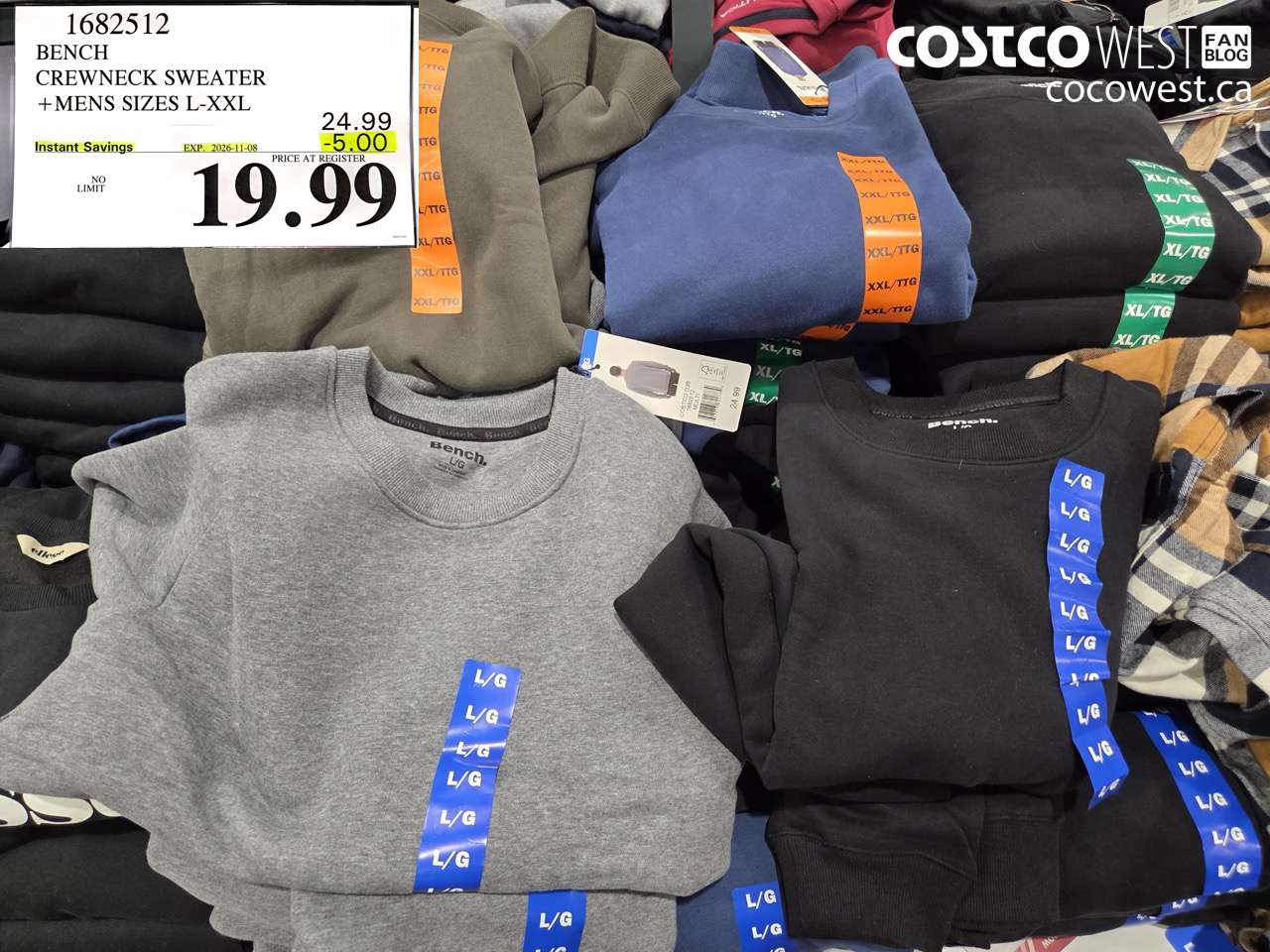 1682512 BENCH CREWNECK SWEATER MENS SIZES L-XXL ($5.00 INSTANT SAVINGS EXPIRES ON 2026-11-08) $19.99