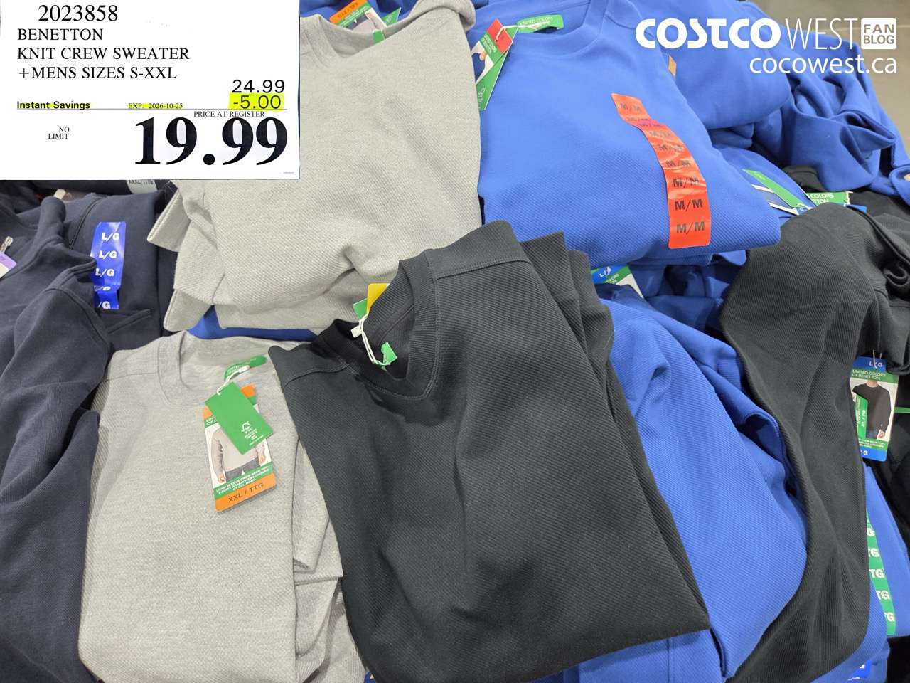 2023858 BENETTON KNIT CREW SWEATER MENS SIZES S-XXL ($5.00 INSTANT SAVINGS EXPIRES ON 2026-10-25) $19.99