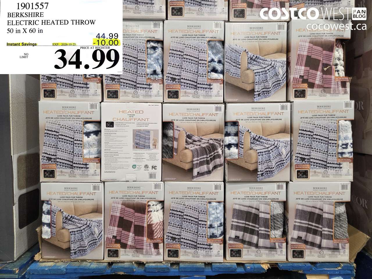 1901557 BERKSHIRE ELECTRIC HEATED THROW 50 IN X 60 IN ($10.00 INSTANT SAVINGS EXPIRES ON 2026-10-25) $34.99
