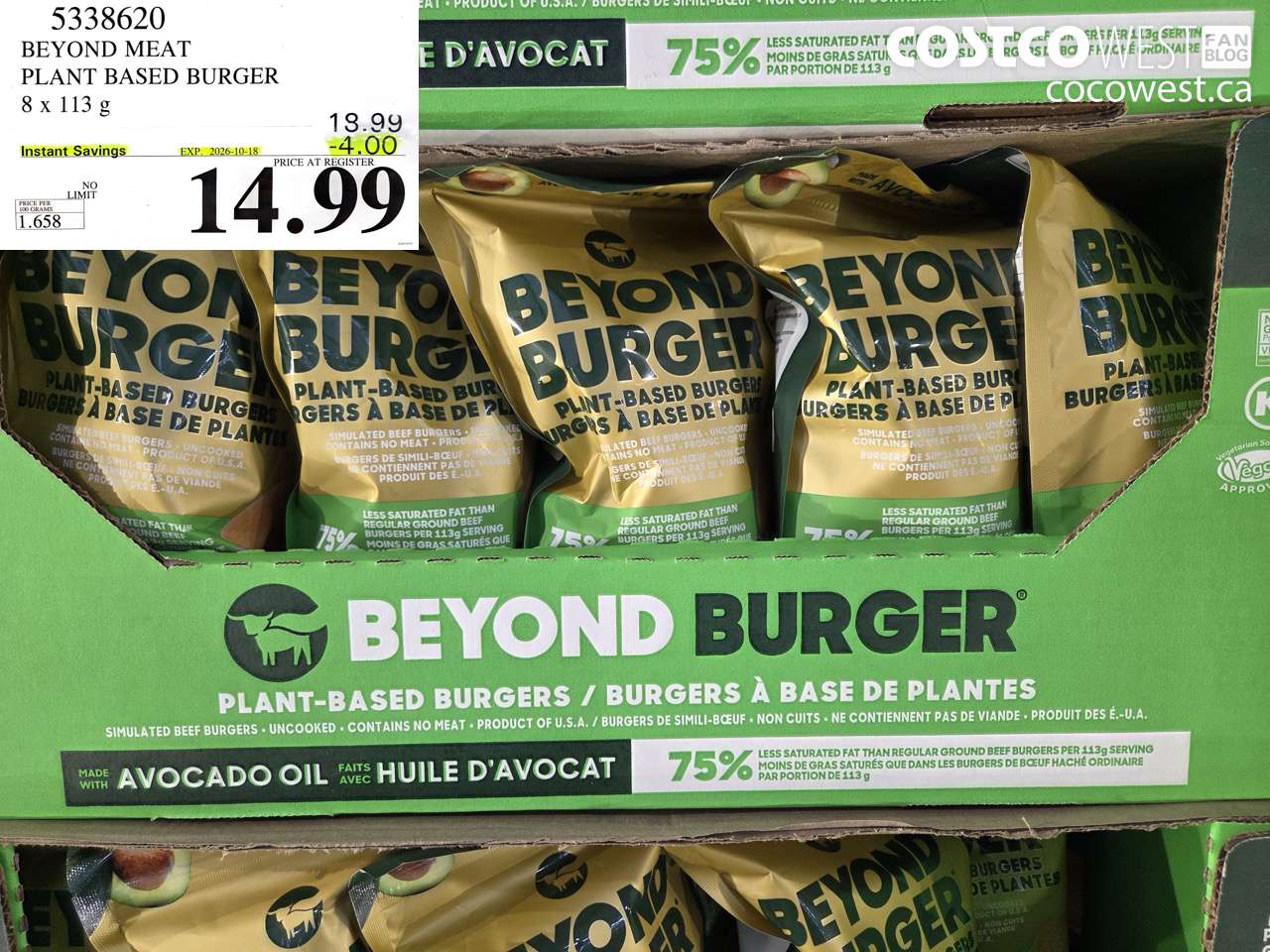 5338620 BEYOND MEAT PLANT BASED BURGER 8 X 113 G ($4.00 INSTANT SAVINGS EXPIRES ON 2026-10-18) $14.99