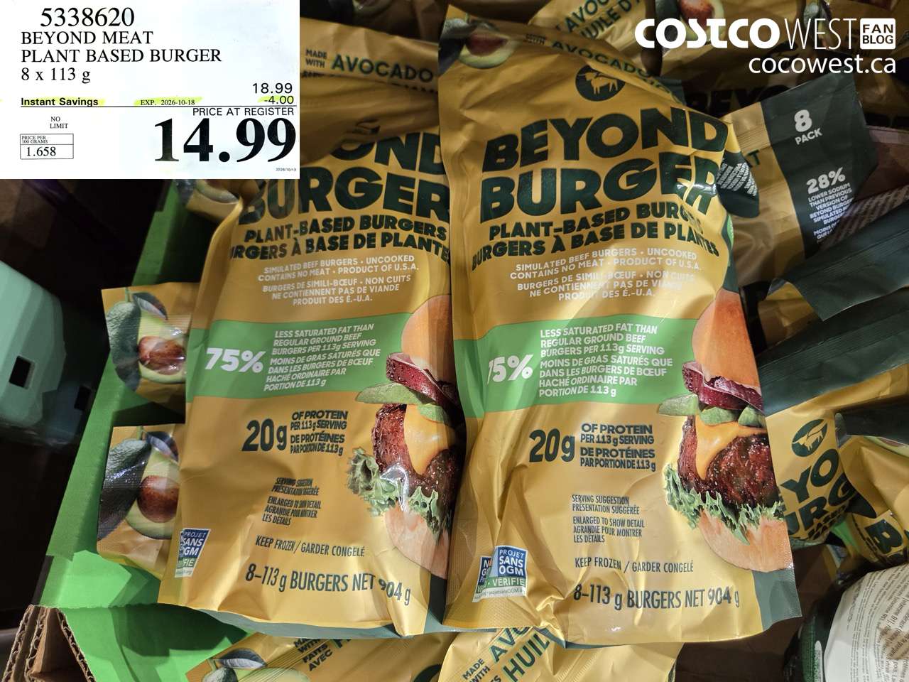 5338620 BEYOND MEAT PLANT BASED BURGER 8 X 113 G ($4.00 INSTANT SAVINGS EXPIRES ON 2026-10-18) $14.99