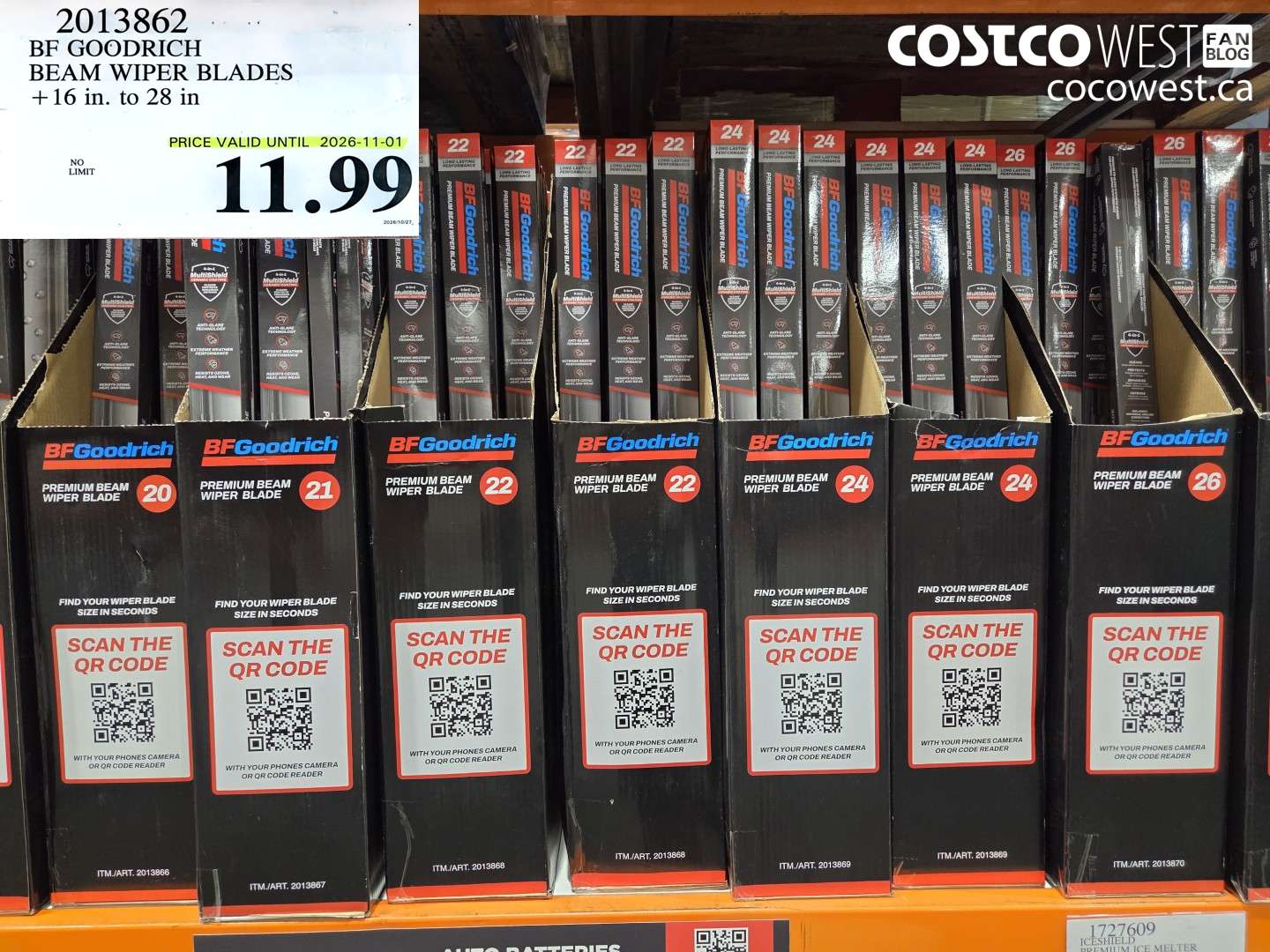 2013862 BF GOODRICH BEAM WIPER BLADES 16 IN TO 28 IN (EXPIRES ON 2026-11-01) $11.99
