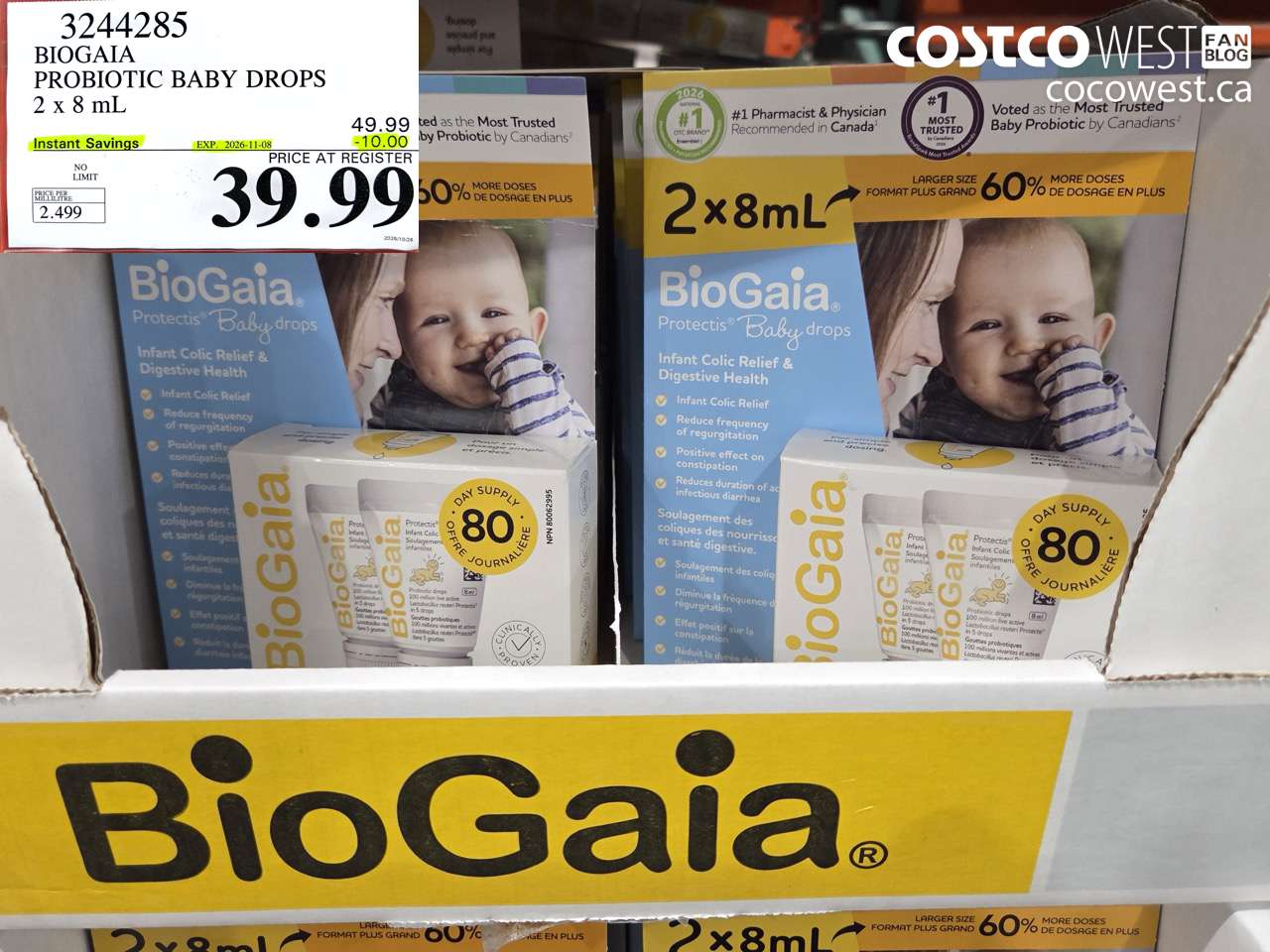3244285 BIOGAIA PROBIOTIC BABY DROPS 2 X 8 ML ($10.00 INSTANT SAVINGS EXPIRES ON 2026-11-08) $39.99