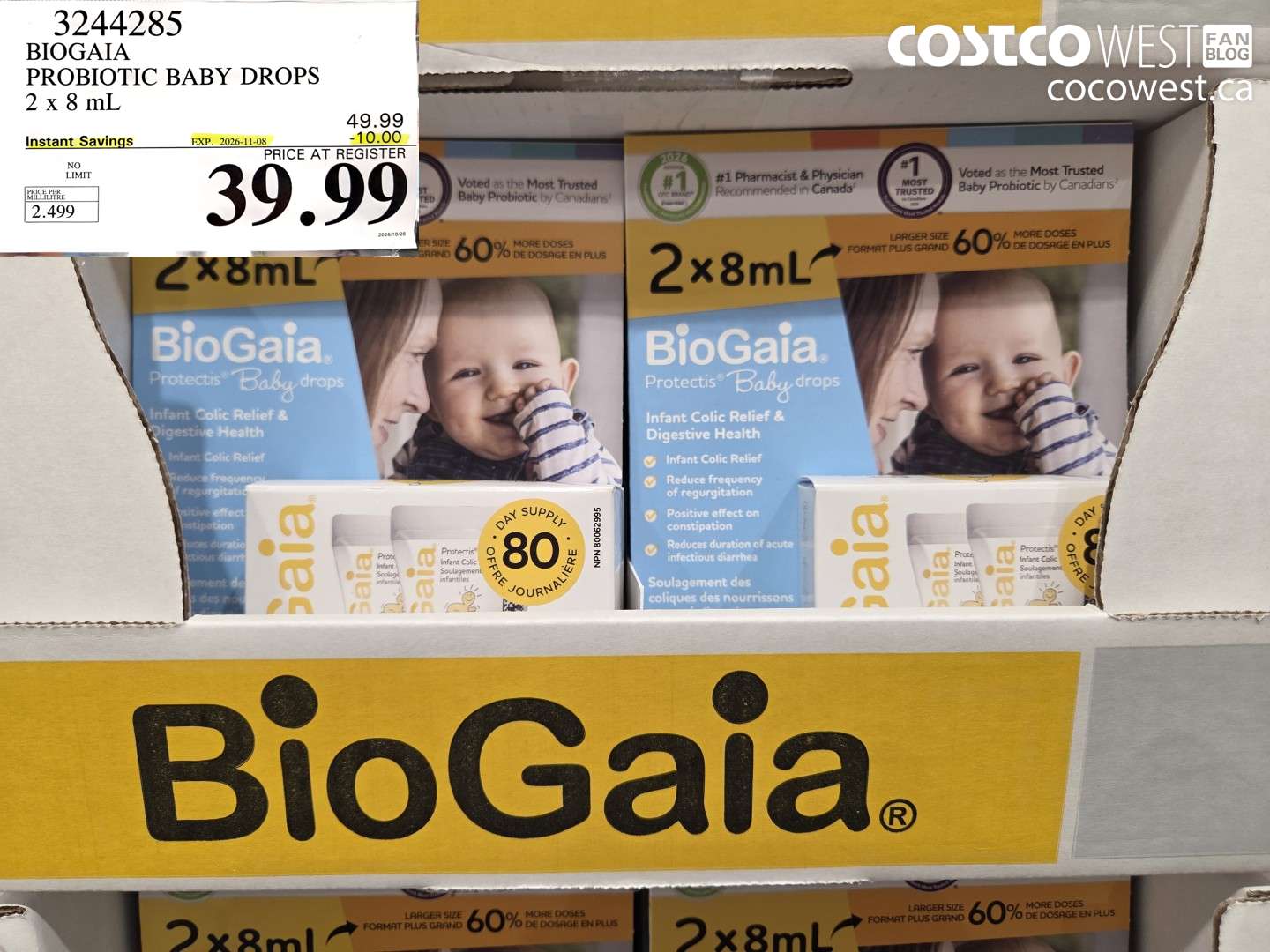 3244285 BIOGAIA PROBIOTIC BABY DROPS 2 X 8 ML ($10.00 INSTANT SAVINGS EXPIRES ON 2026-11-08) $39.99